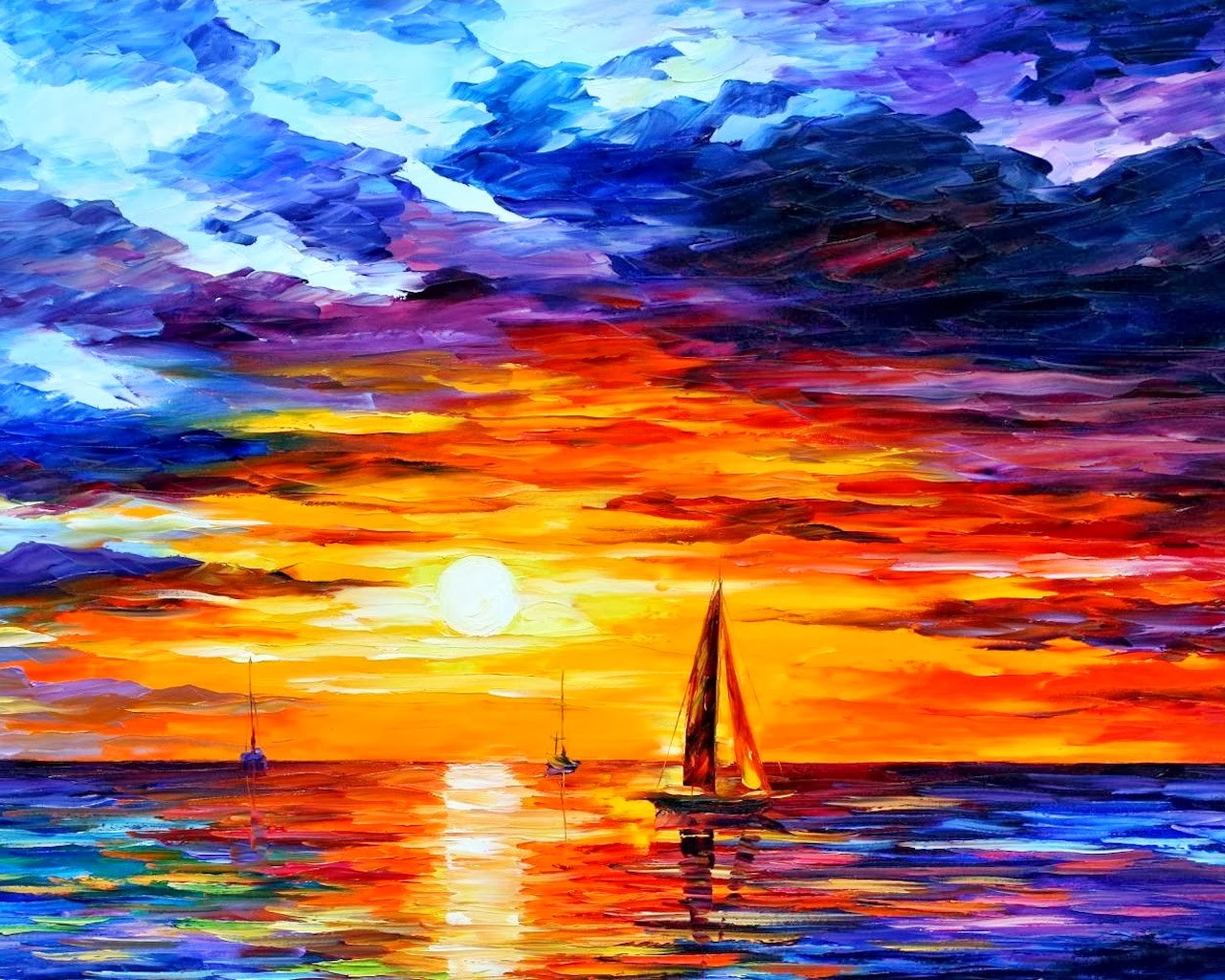 Sea Colorful Boat And Sunlight Wallpapers