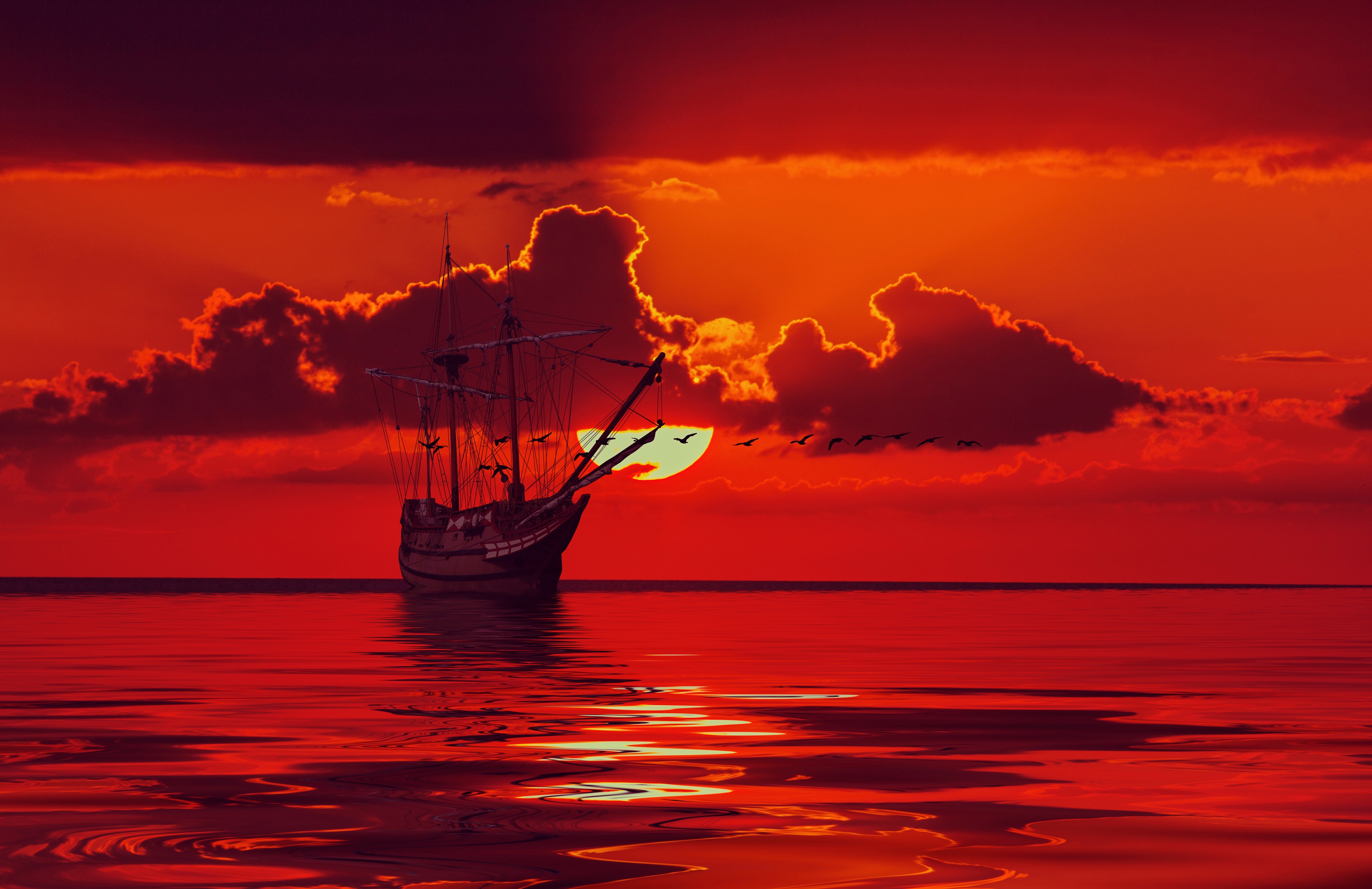 Sea Colorful Boat And Sunlight Wallpapers
