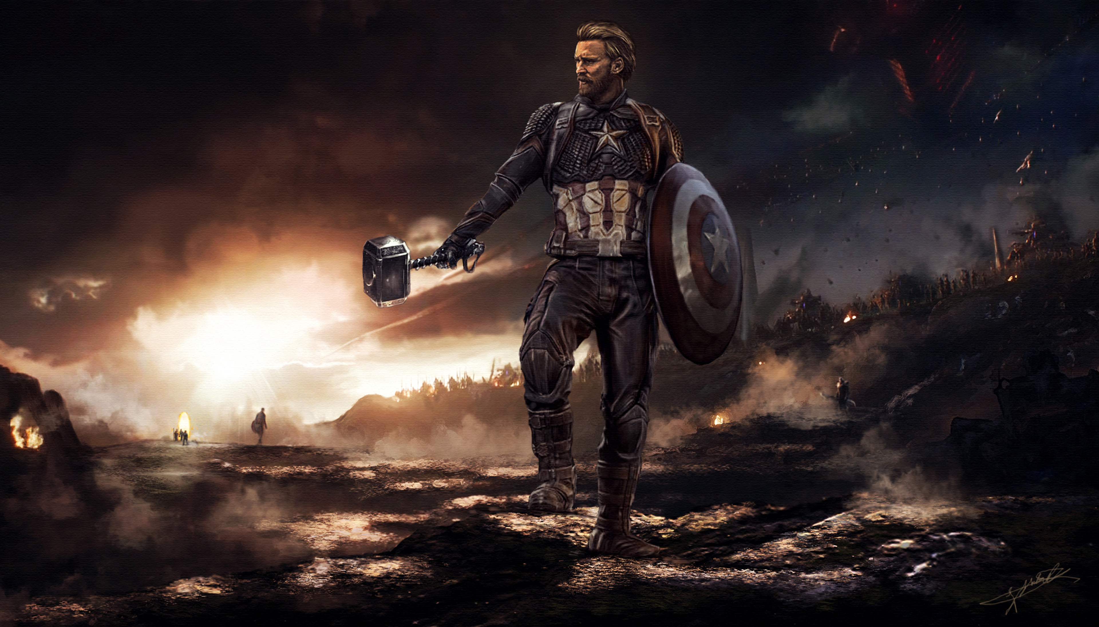 Shield Captain America With Thor'S Hammer Wallpapers