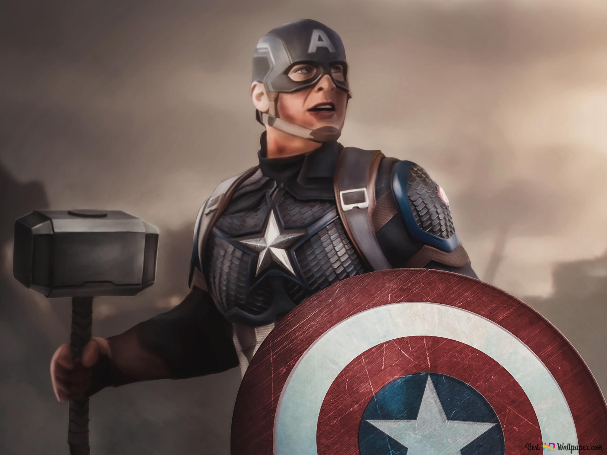 Shield Captain America With Thor'S Hammer Wallpapers