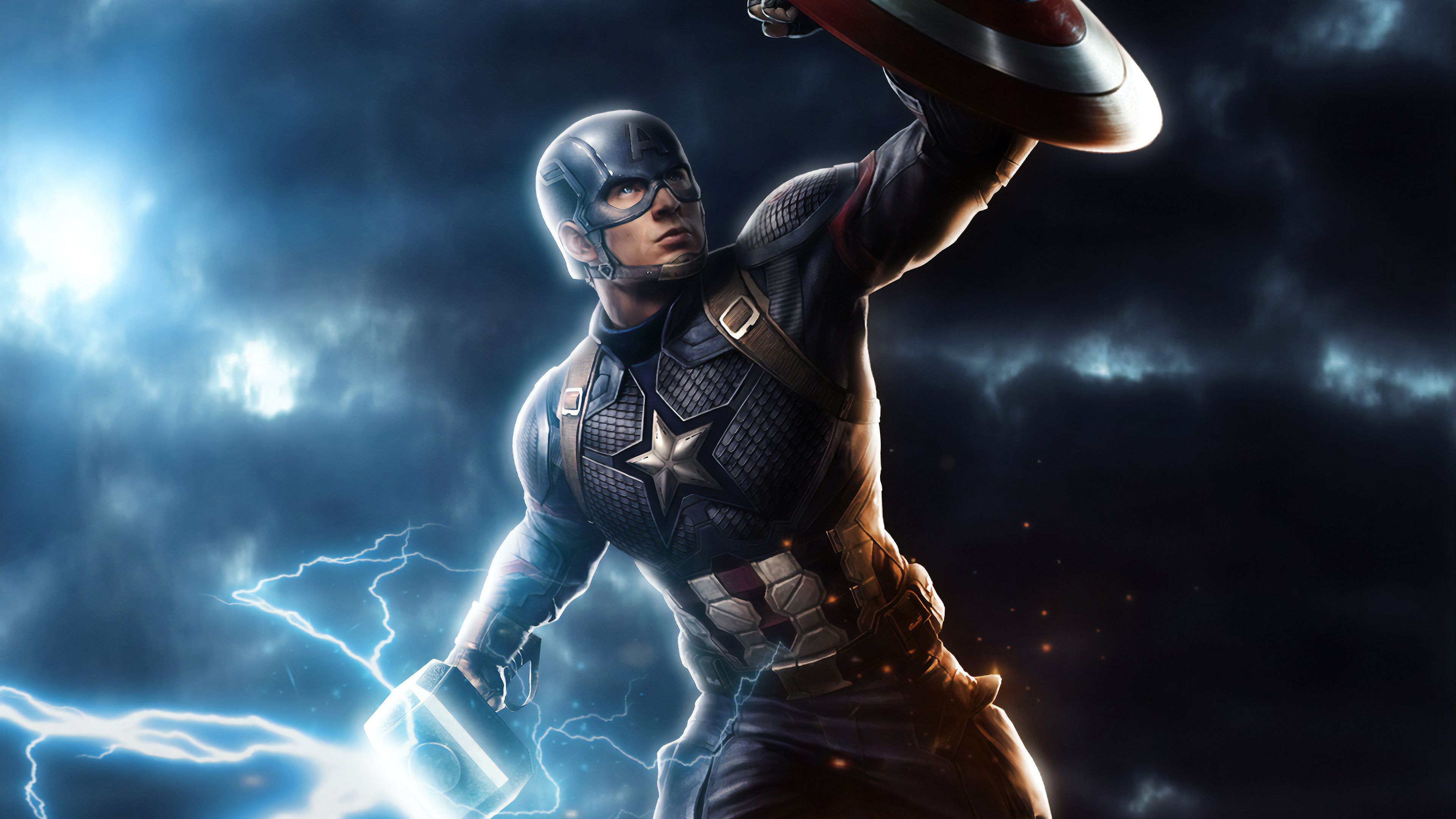 Shield Captain America With Thor'S Hammer Wallpapers