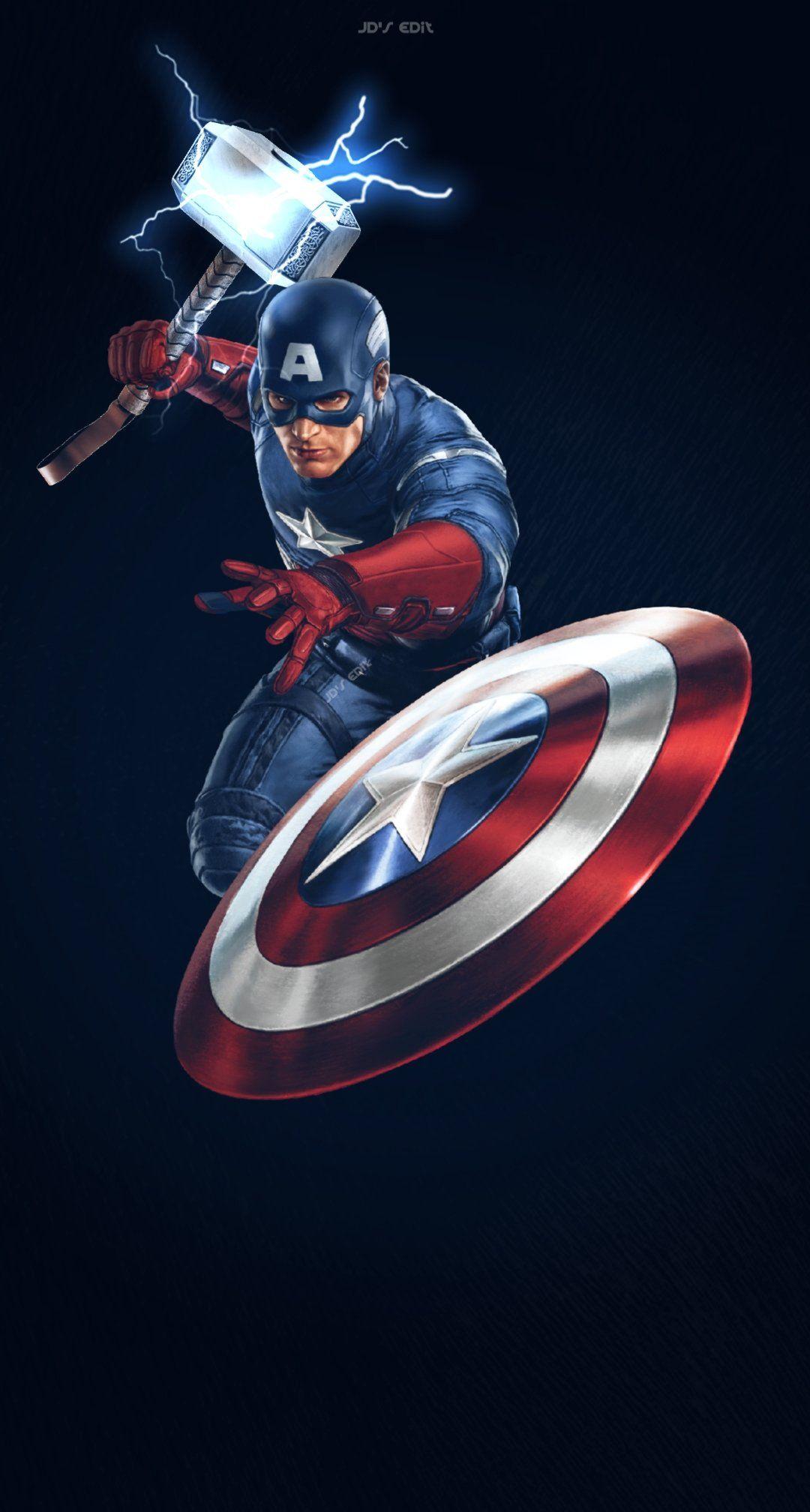 Shield Captain America With Thor'S Hammer Wallpapers