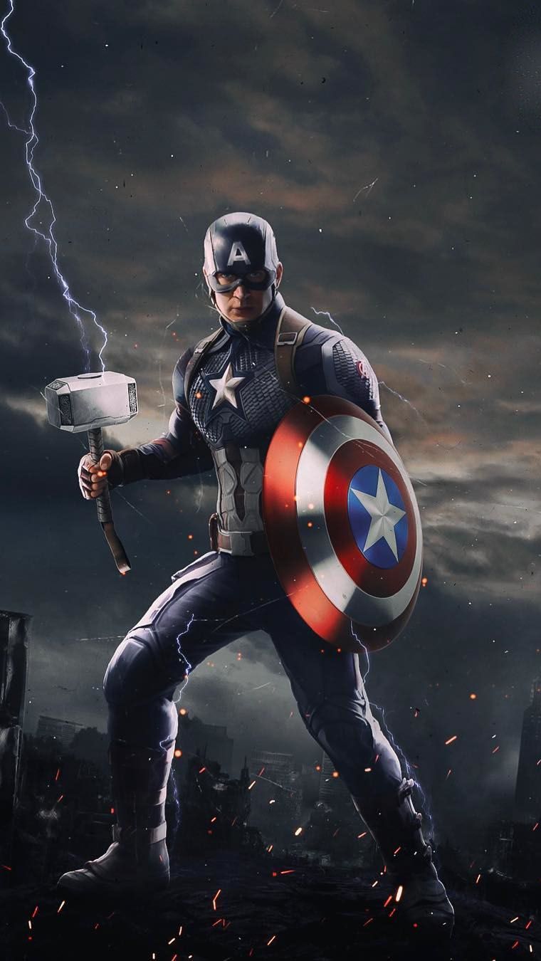 Shield Captain America With Thor'S Hammer Wallpapers