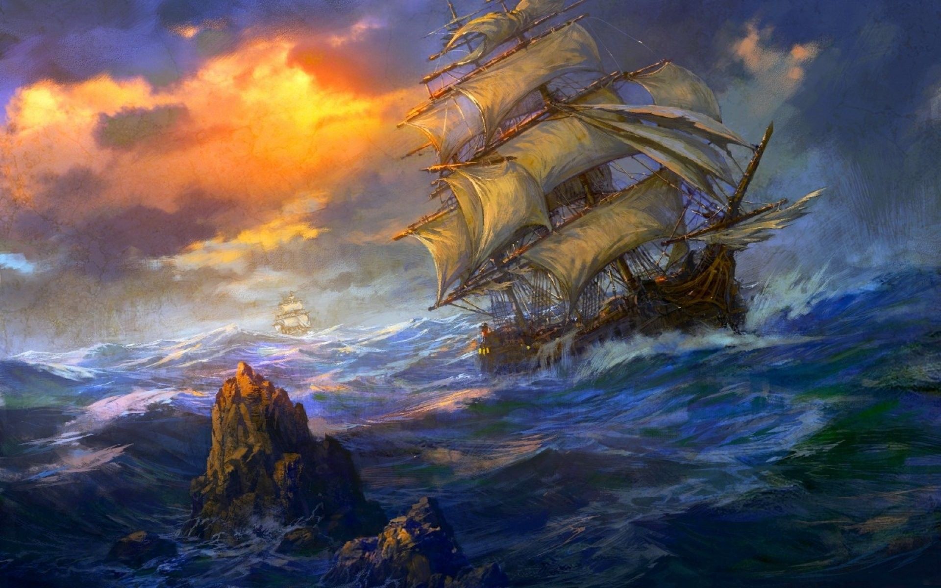 Ship On The Ocean Artistic Wallpapers