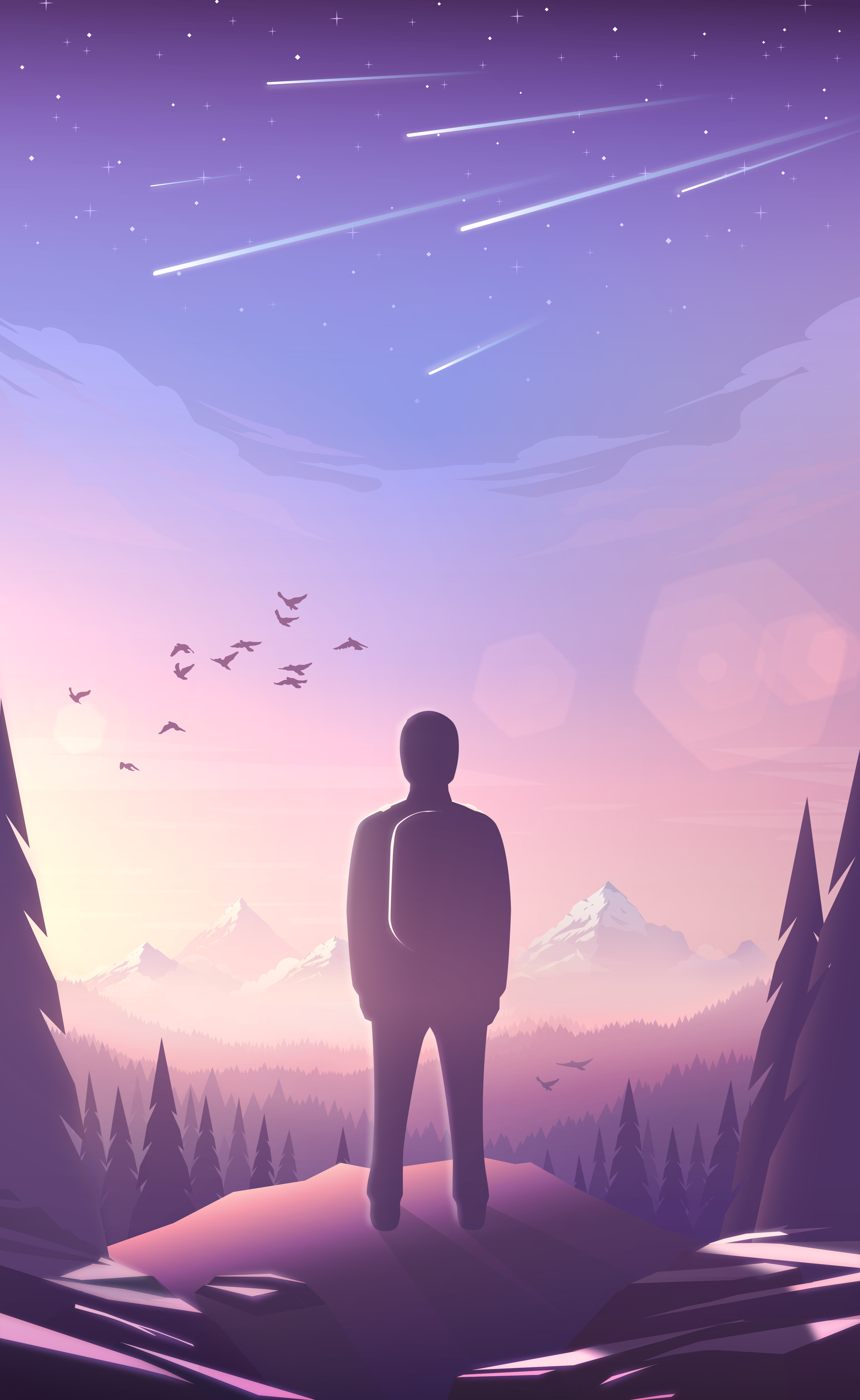 Silhouette Man And Birds Wallpapers