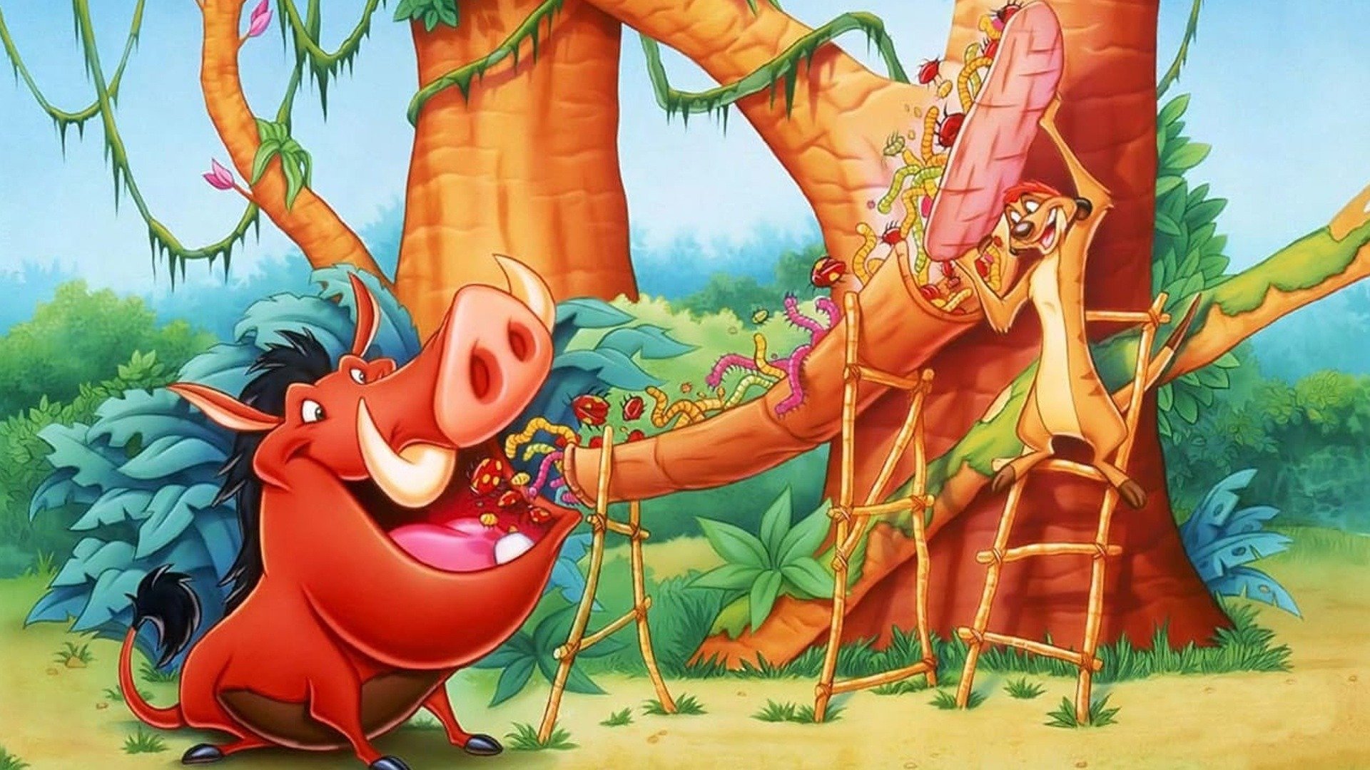 Simba Pumbaa And Timon On Log Wallpapers