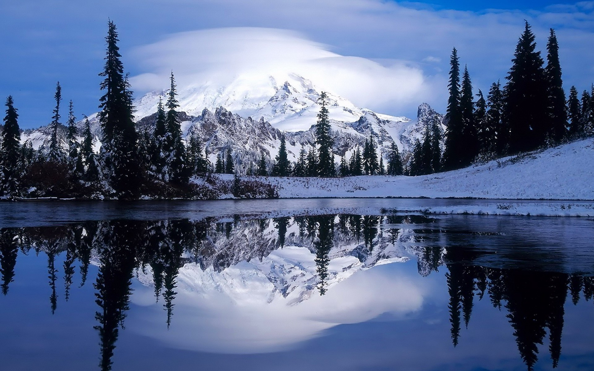 Snow Mountains Reflection On Lake Landscape Wallpapers