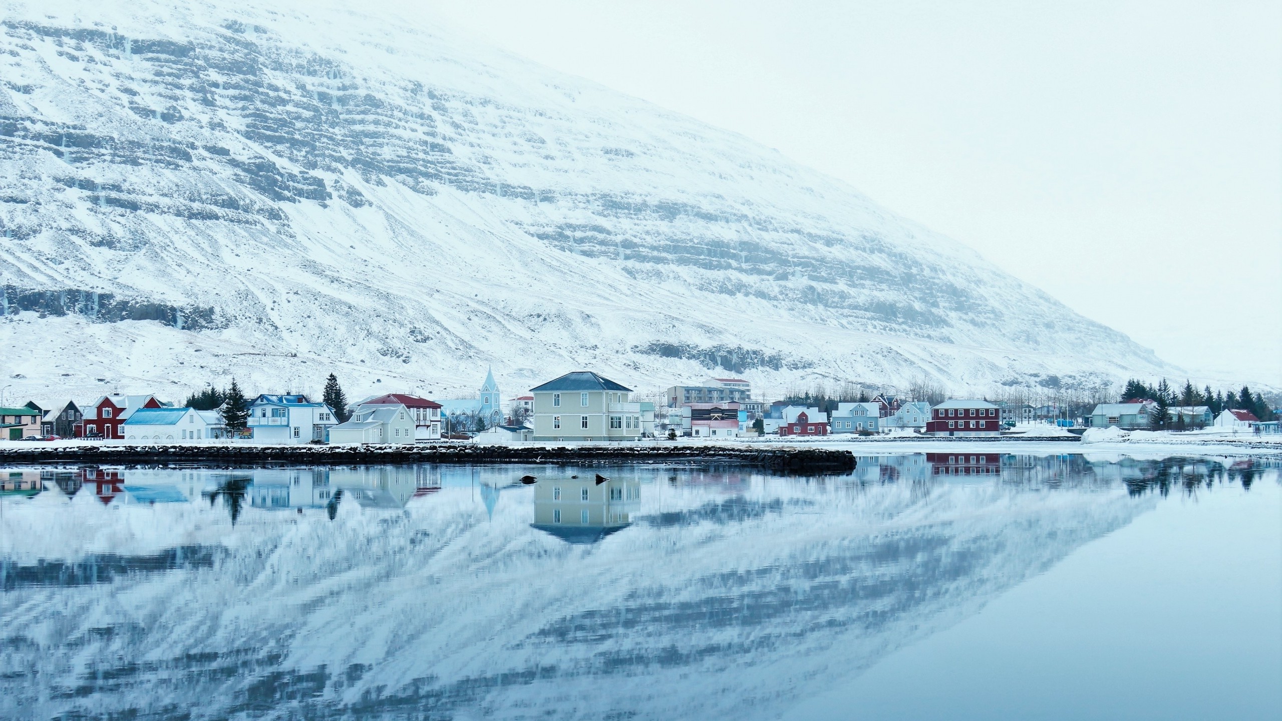 Snow Mountains Reflection On Lake Landscape Wallpapers