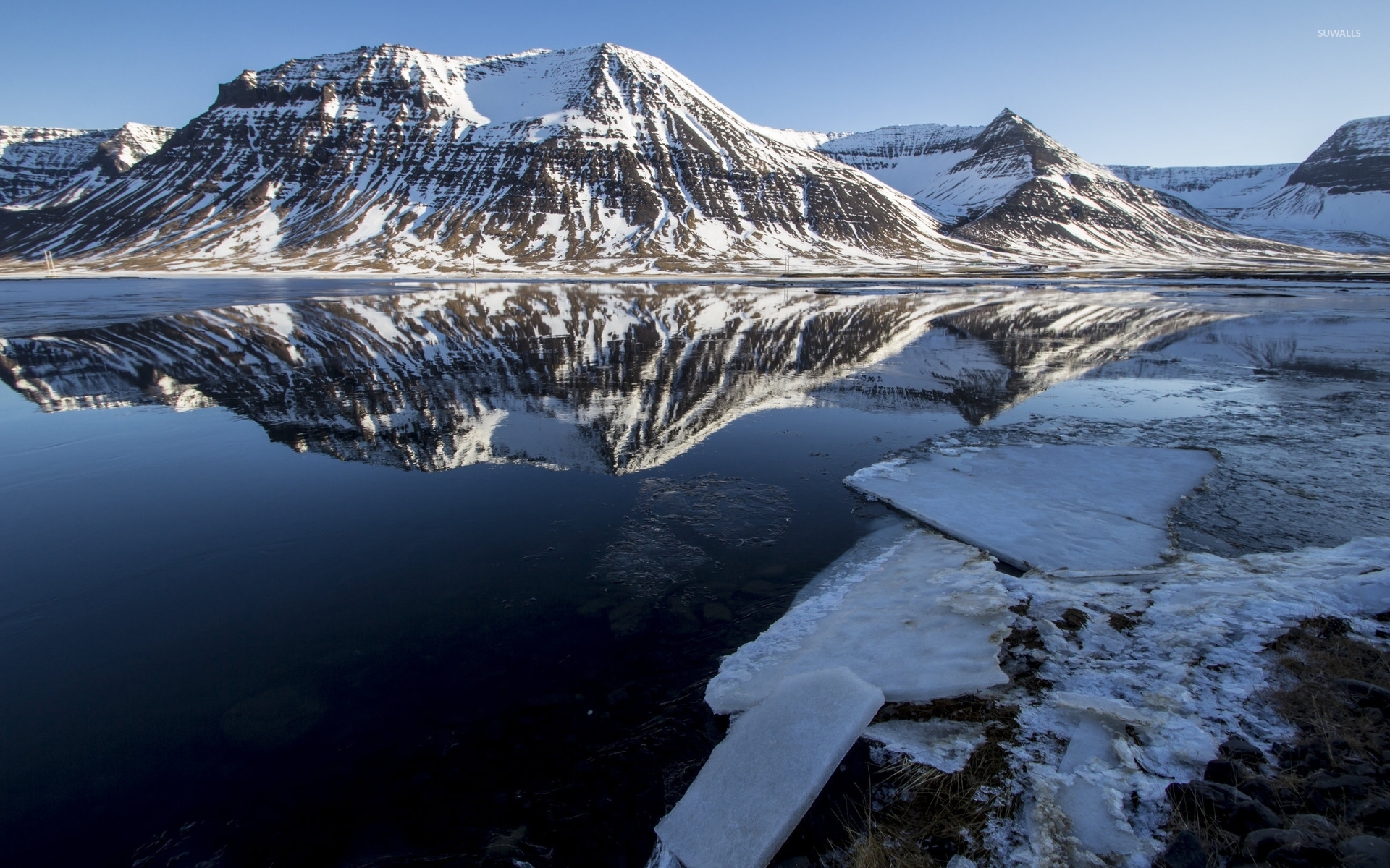 Snow Mountains Reflection On Lake Landscape Wallpapers