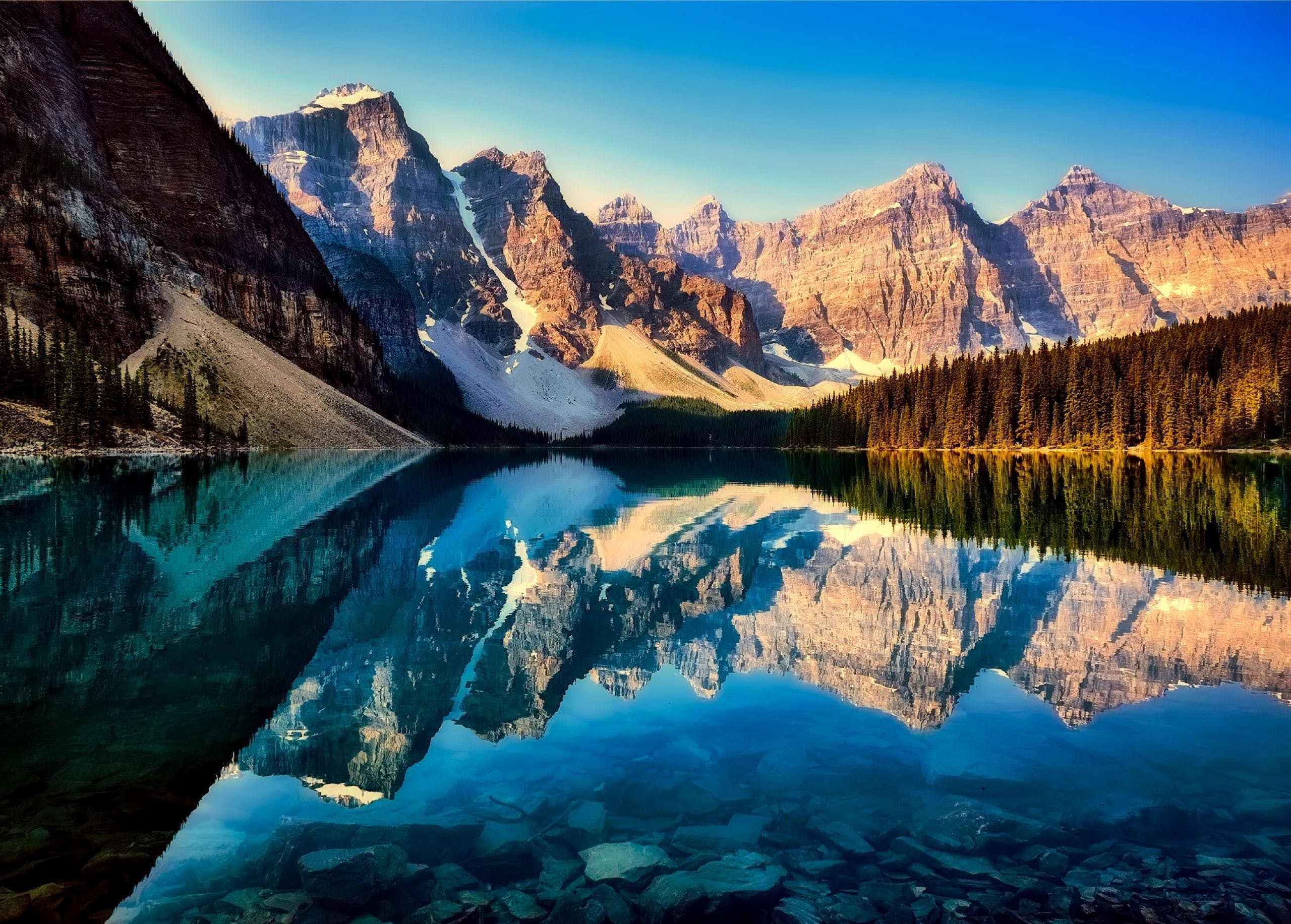 Snow Mountains Reflection On Lake Landscape Wallpapers