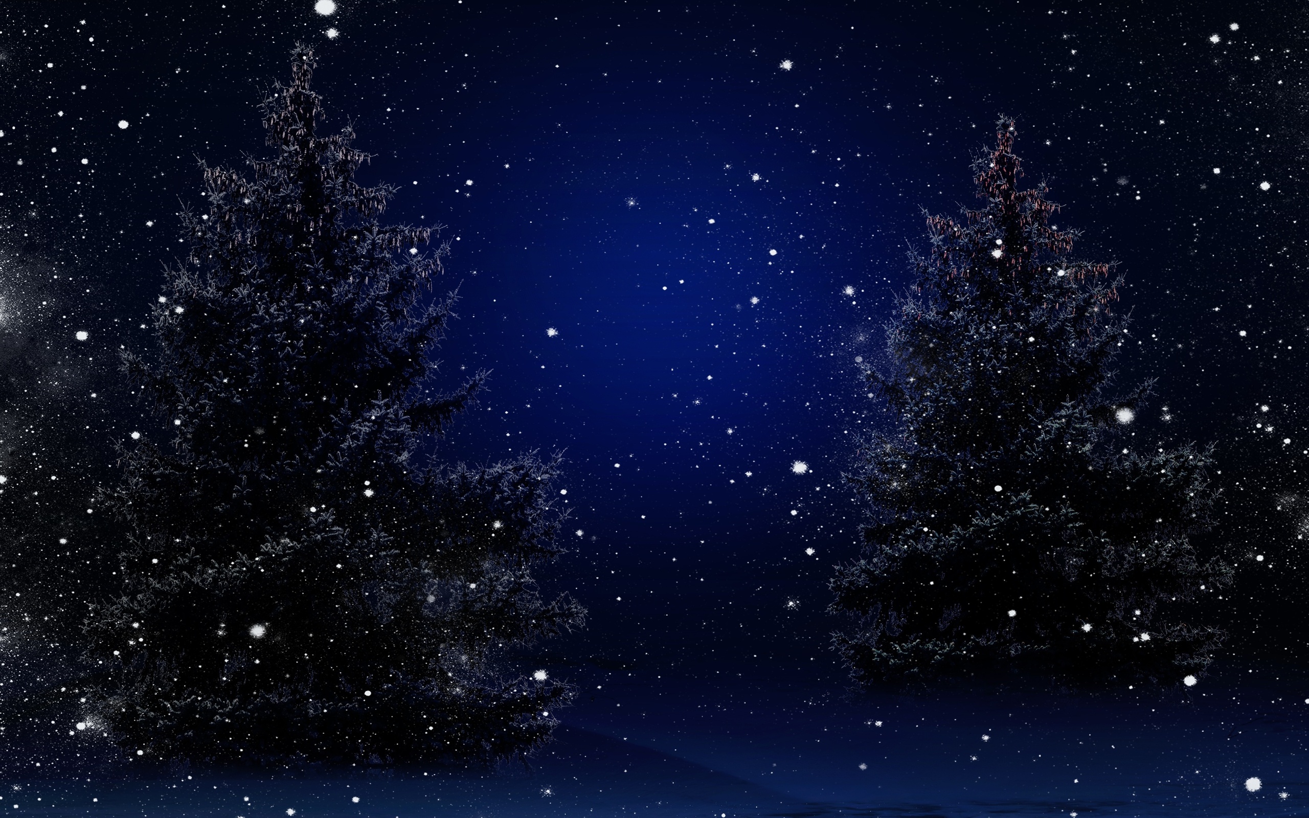 Snow Sky Stars Trees Wallpapers