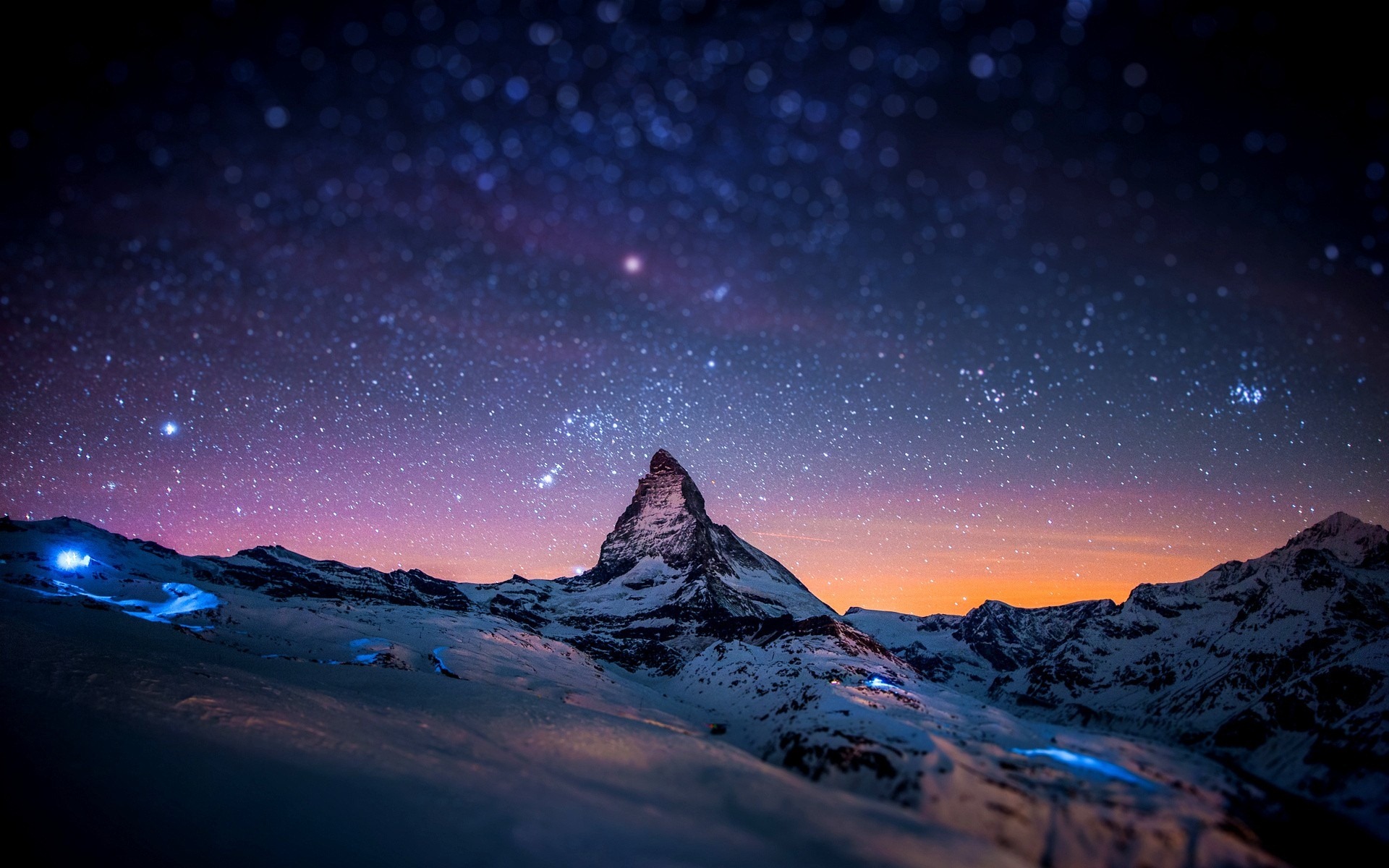 Snow Sky Stars Trees Wallpapers