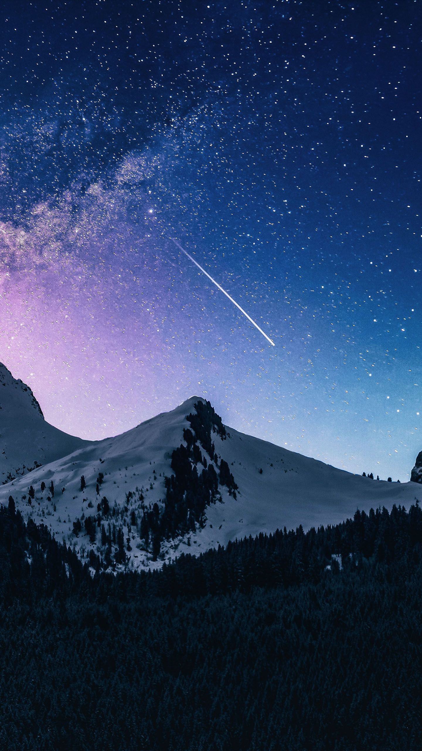 Snow Sky Stars Trees Wallpapers