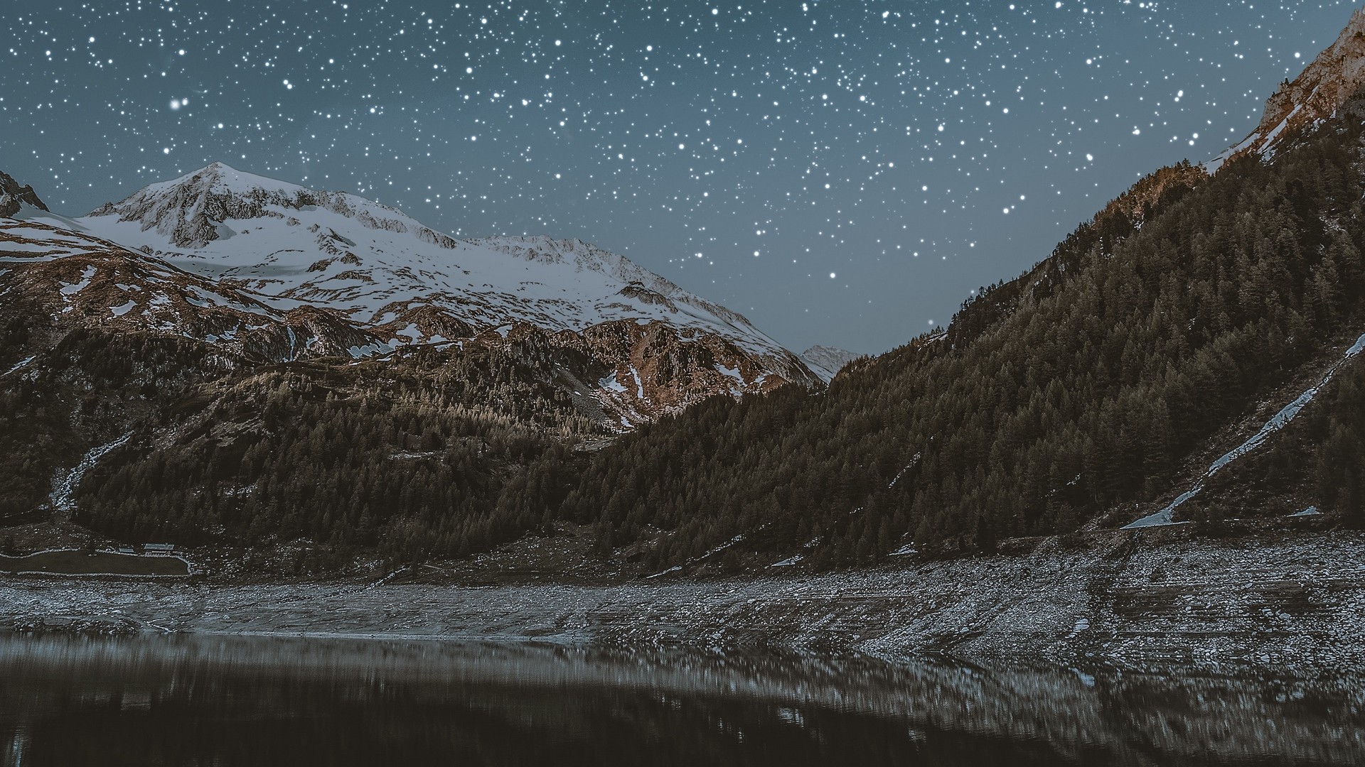 Snowy Mountains At Starry Night Wallpapers