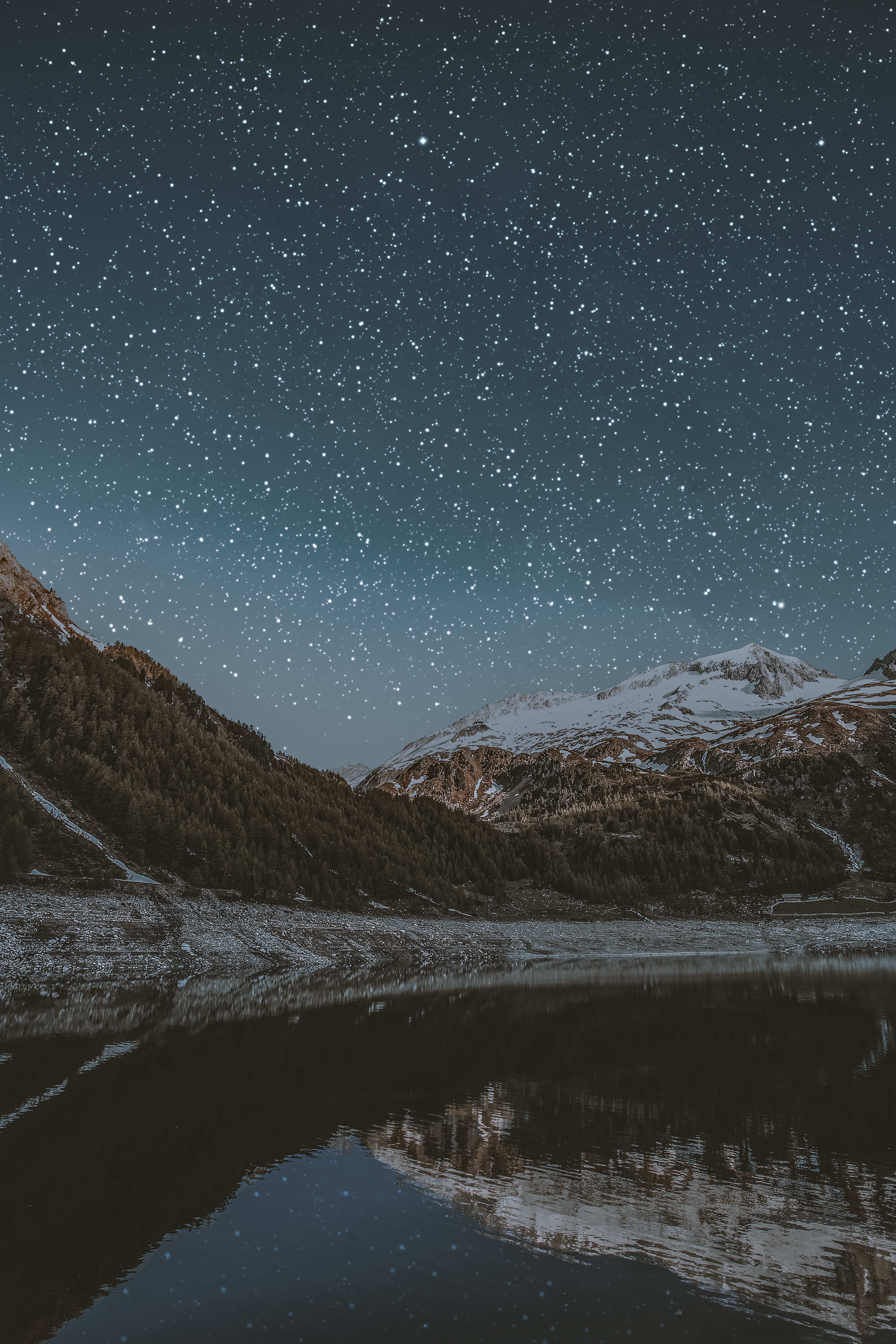 Snowy Mountains At Starry Night Wallpapers