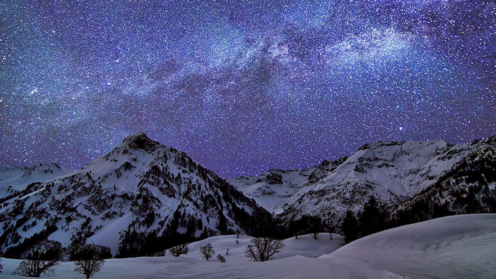 Snowy Mountains At Starry Night Wallpapers