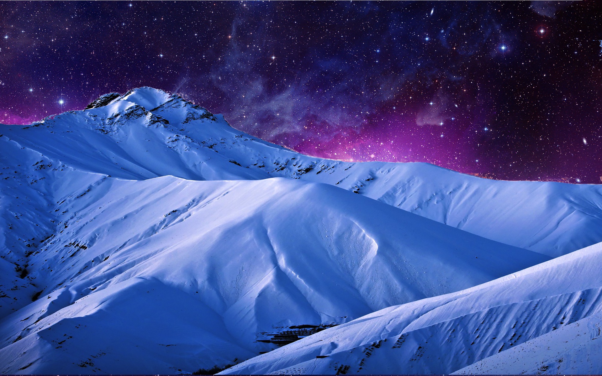 Snowy Mountains At Starry Night Wallpapers