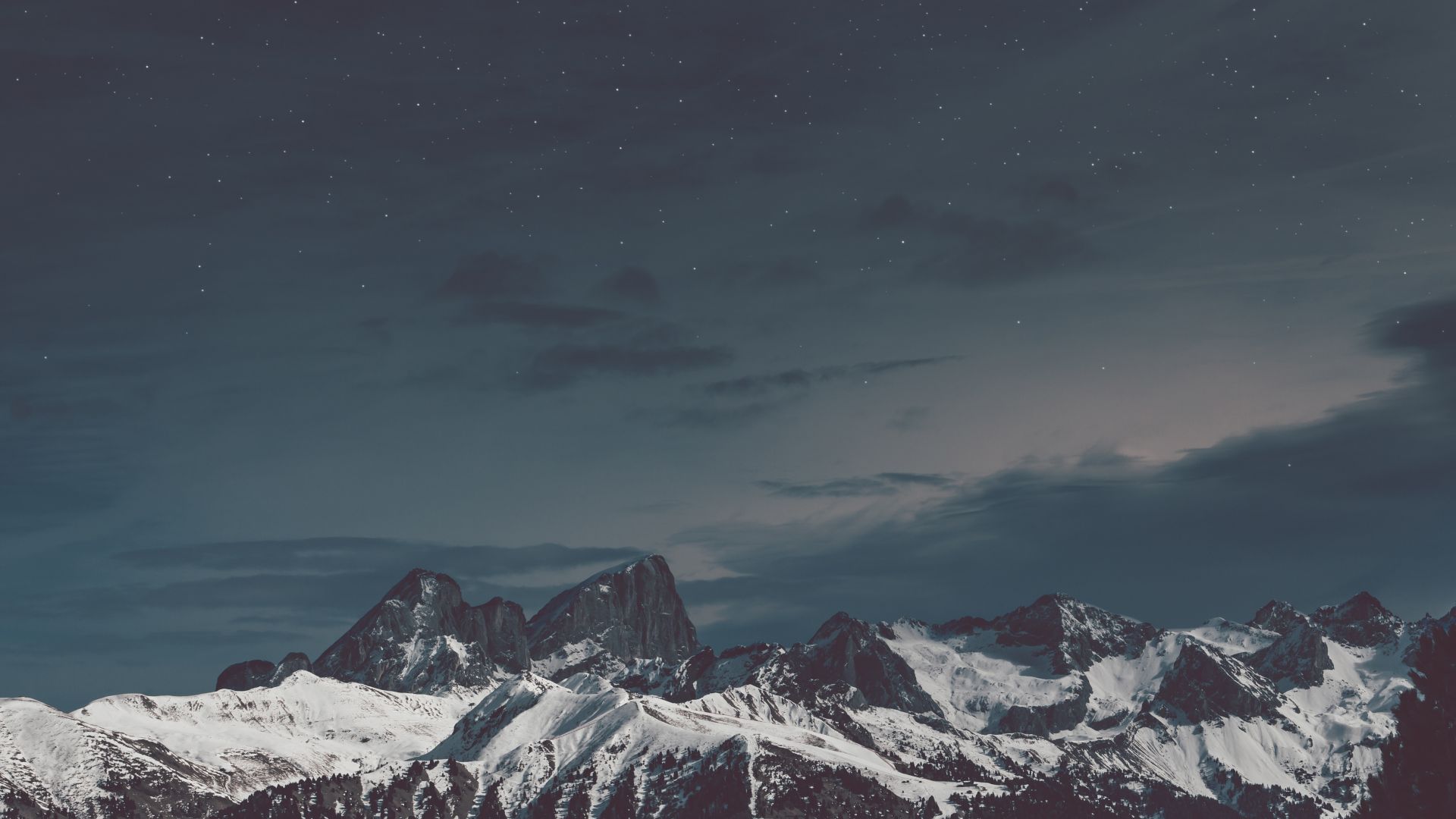 Snowy Mountains At Starry Night Wallpapers