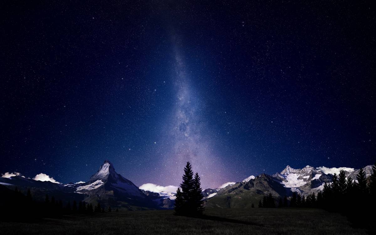 Snowy Mountains At Starry Night Wallpapers