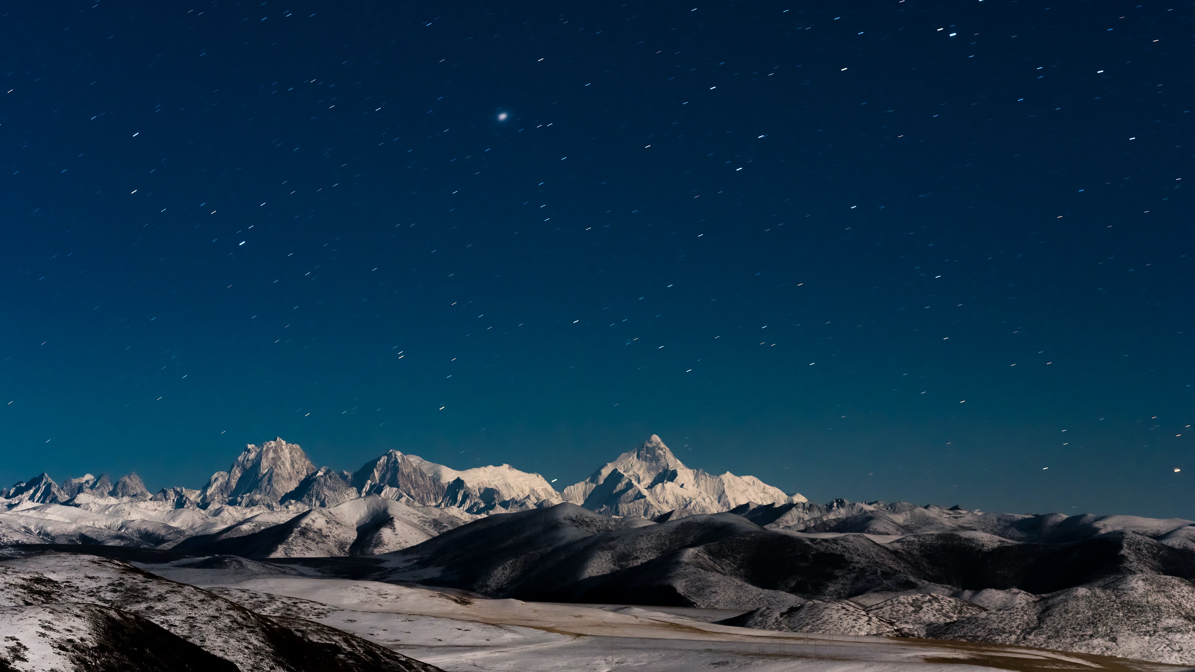 Snowy Mountains At Starry Night Wallpapers