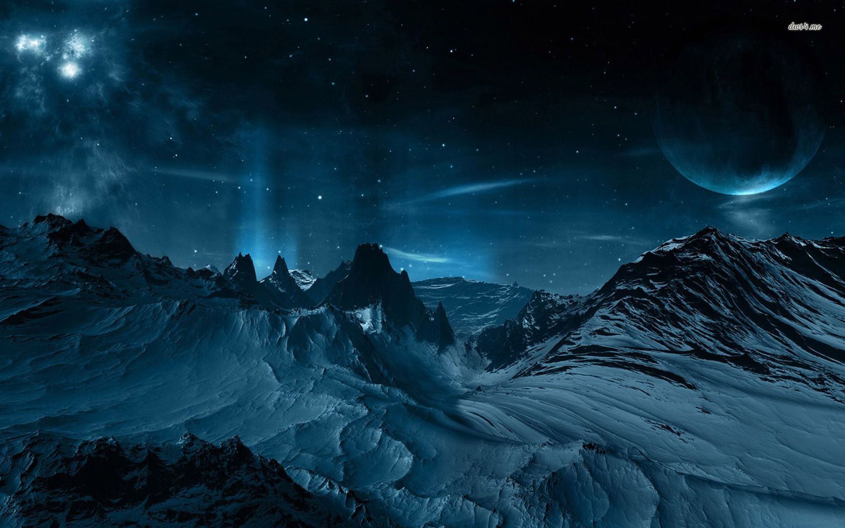 Snowy Mountains At Starry Night Wallpapers