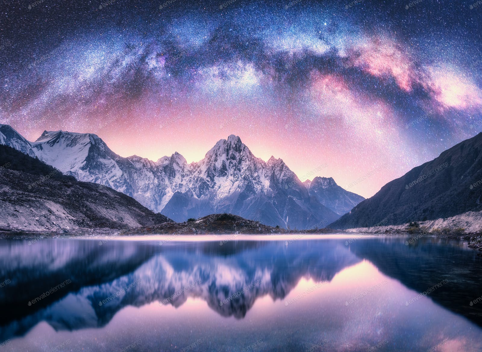 Snowy Mountains At Starry Night Wallpapers