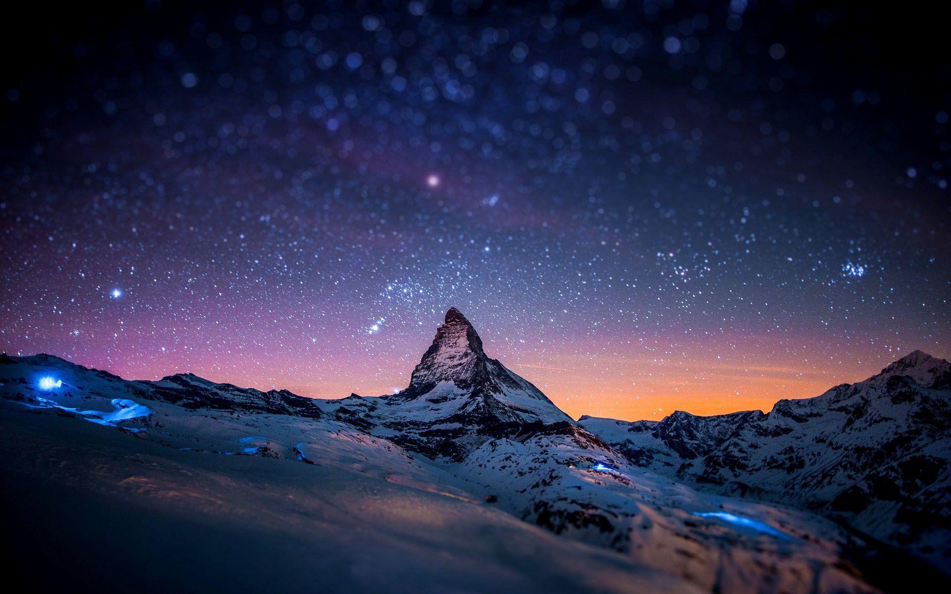 Snowy Mountains At Starry Night Wallpapers