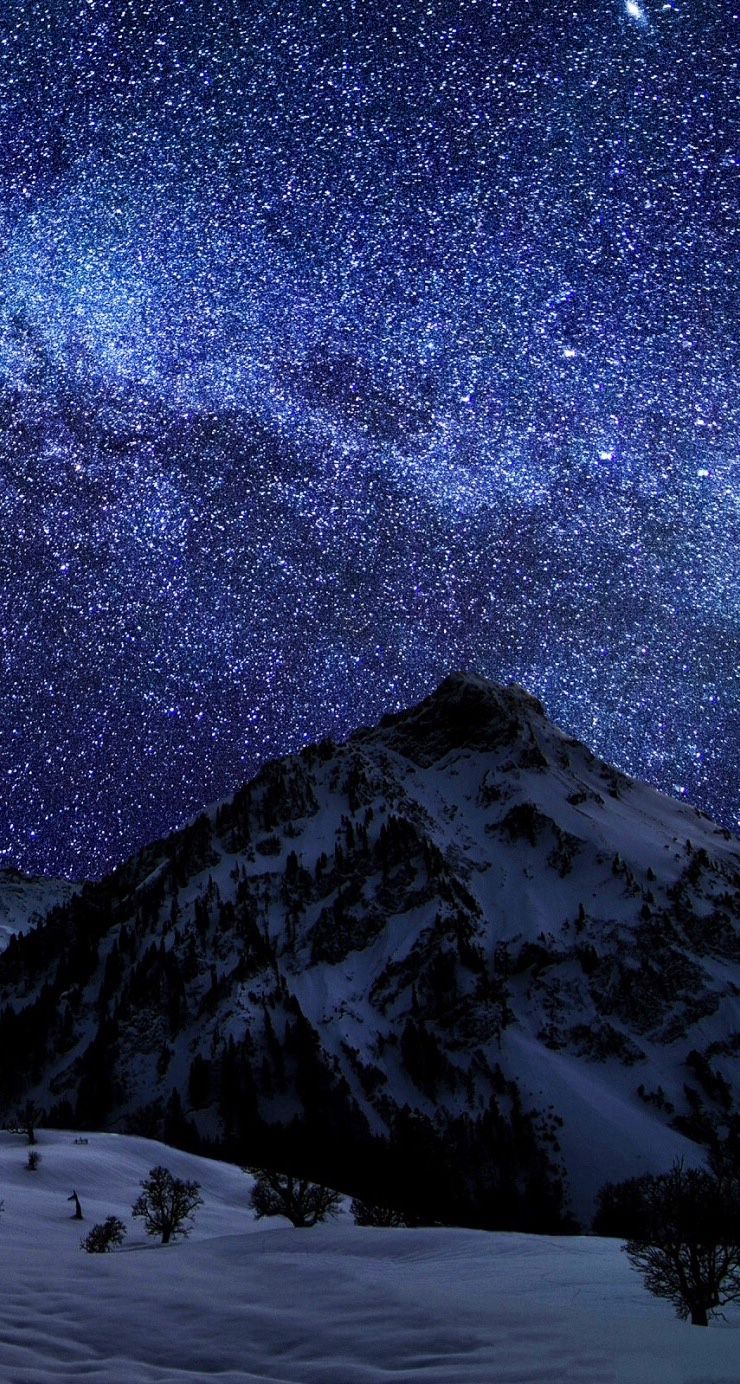 Snowy Mountains At Starry Night Wallpapers