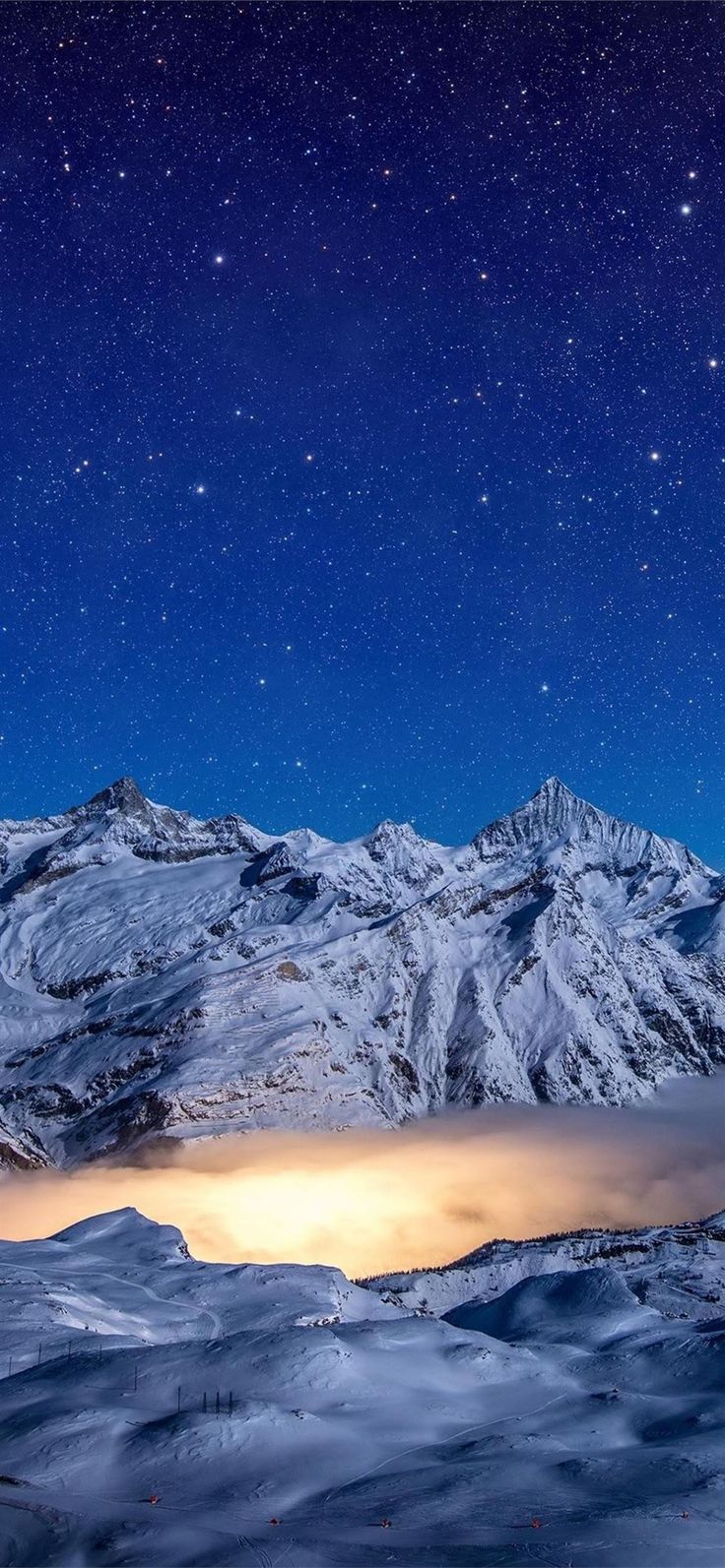 Snowy Mountains At Starry Night Wallpapers