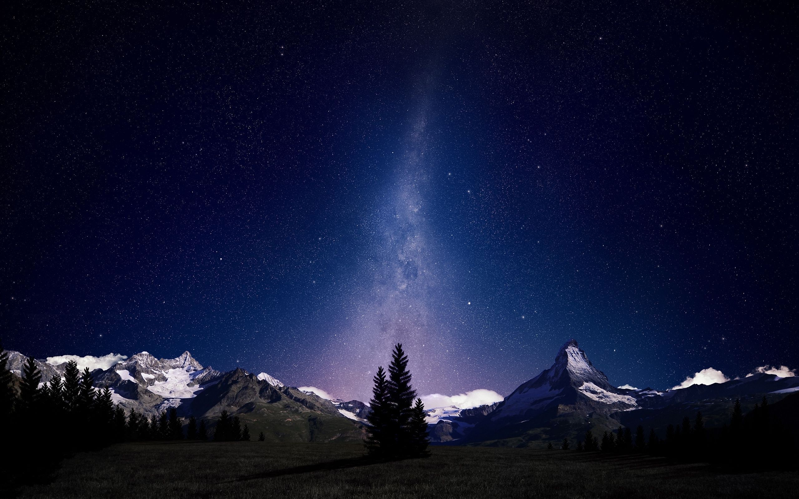 Snowy Mountains At Starry Night Wallpapers