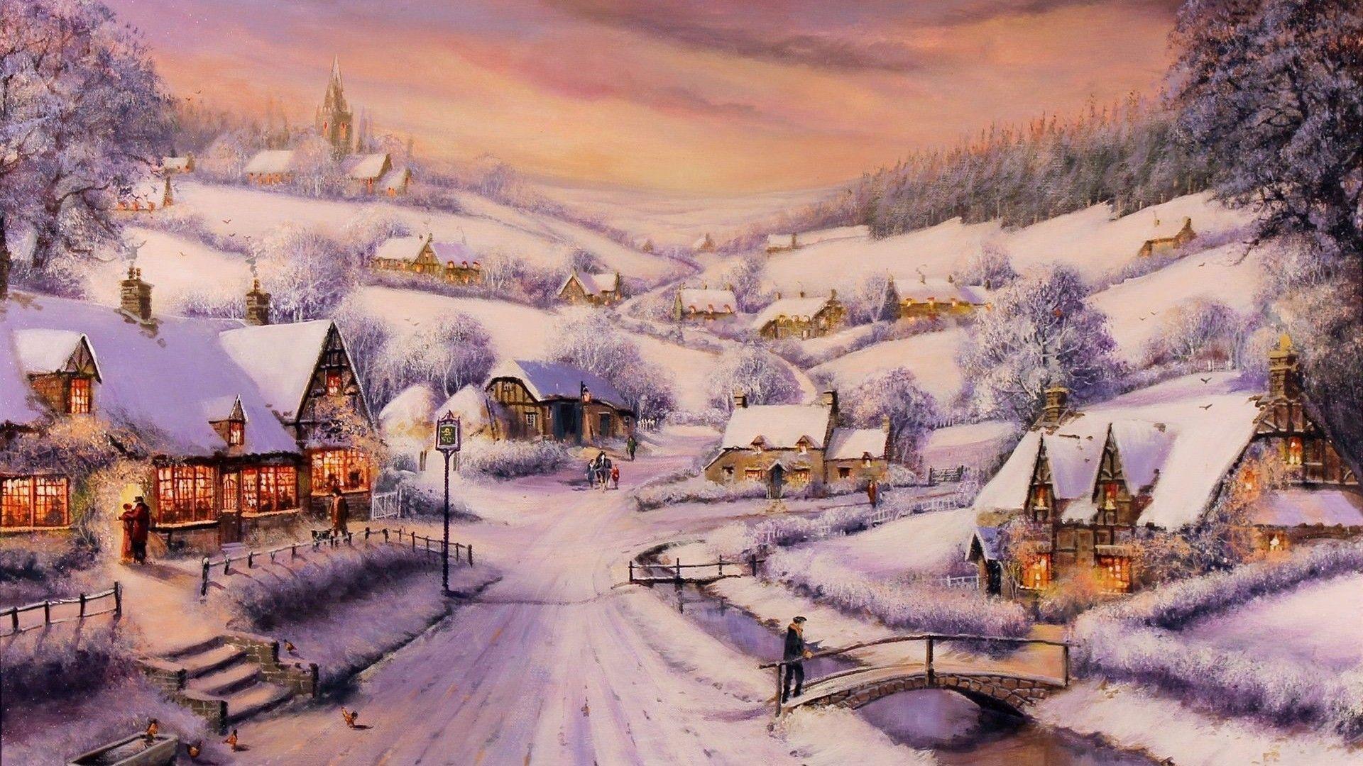 Snowy Village Background