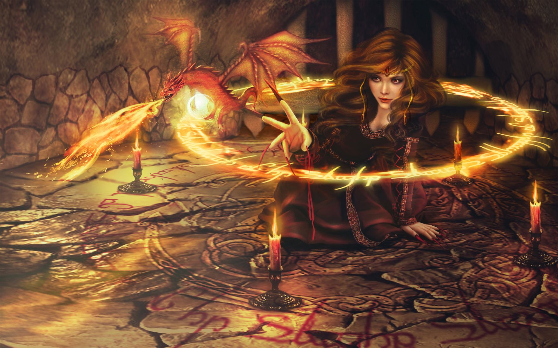 Sorceress On Flames
 Wallpapers