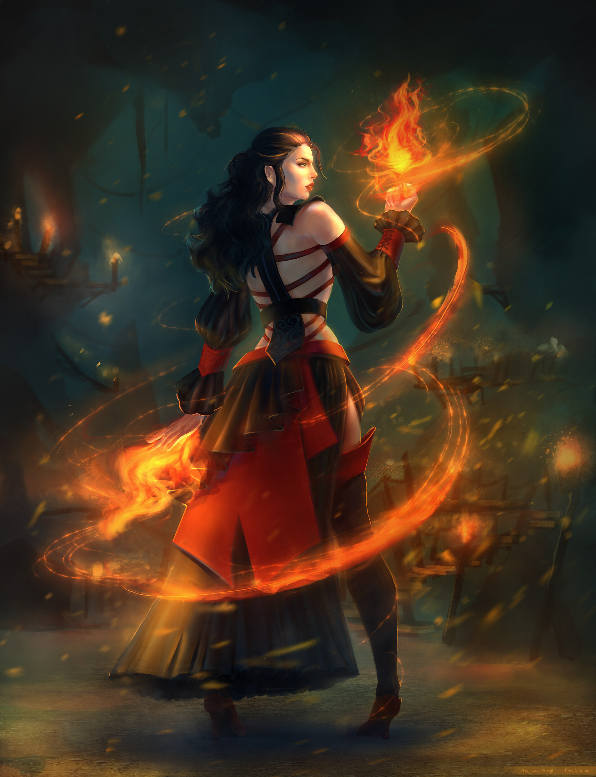 Sorceress On Flames
 Wallpapers