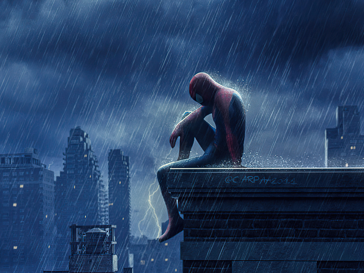 Spider Man Flying In Rain Wallpapers