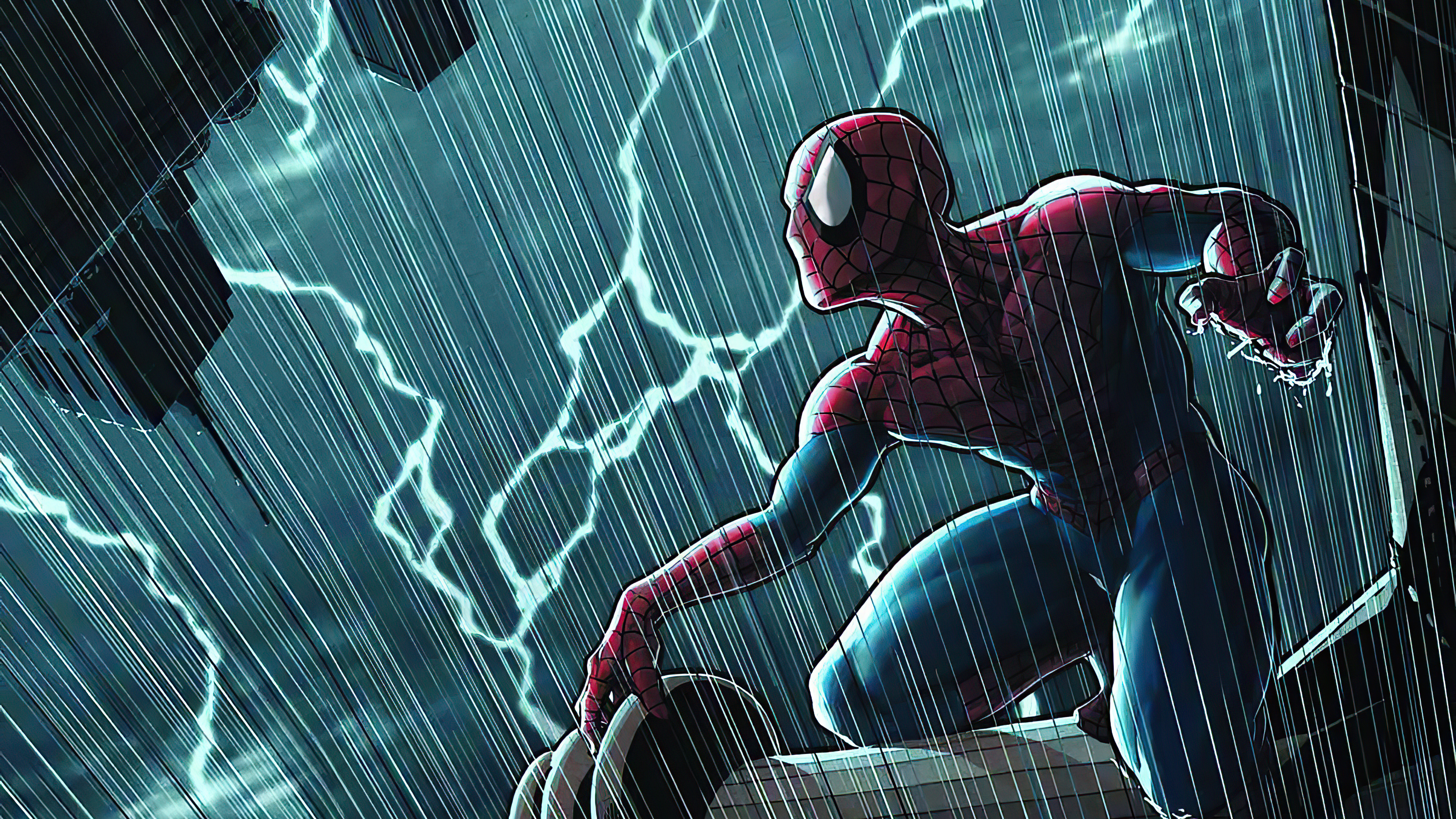 Spider Man Flying In Rain Wallpapers