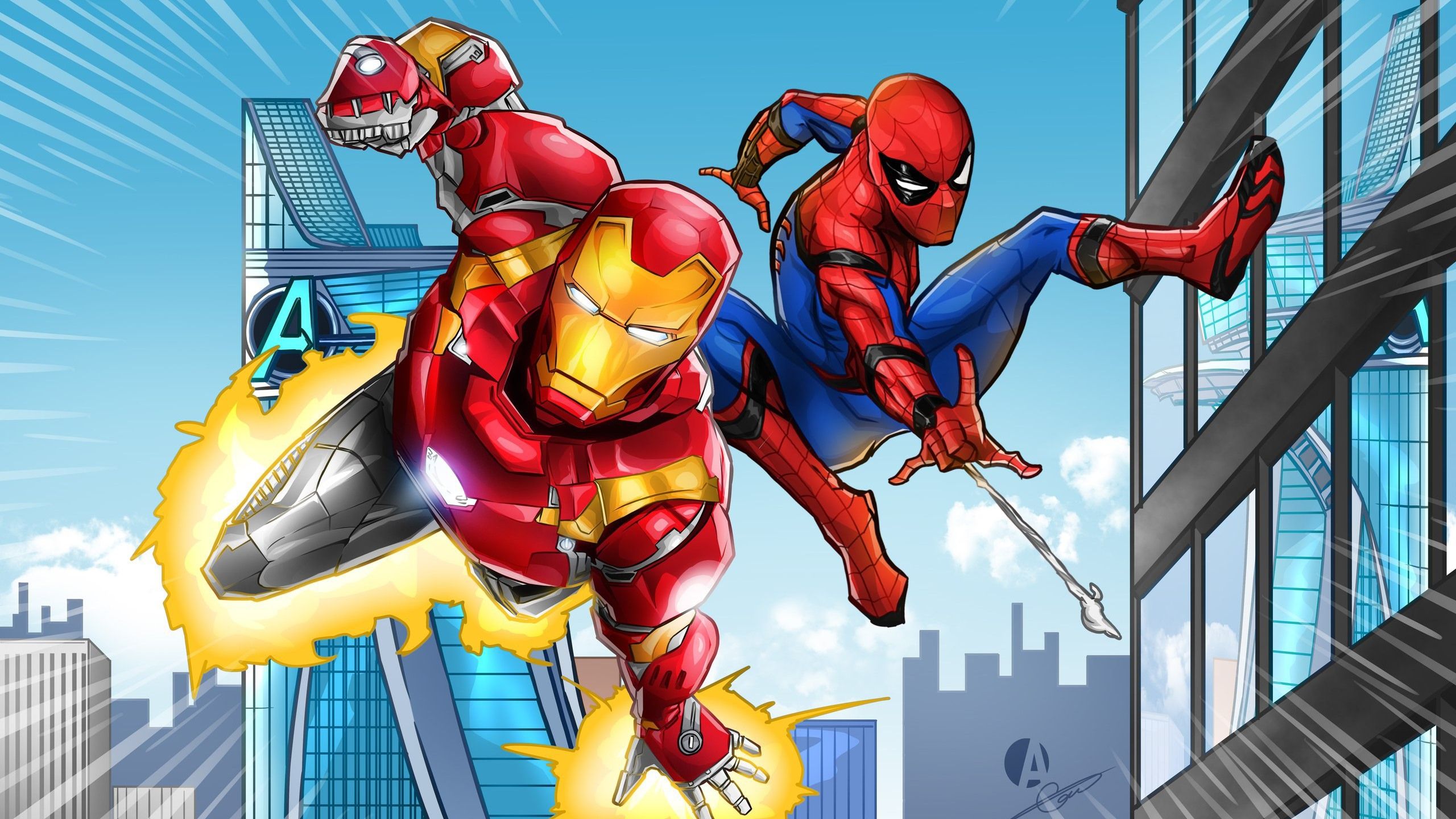 Spiderman And Iron Man Artwork Wallpapers