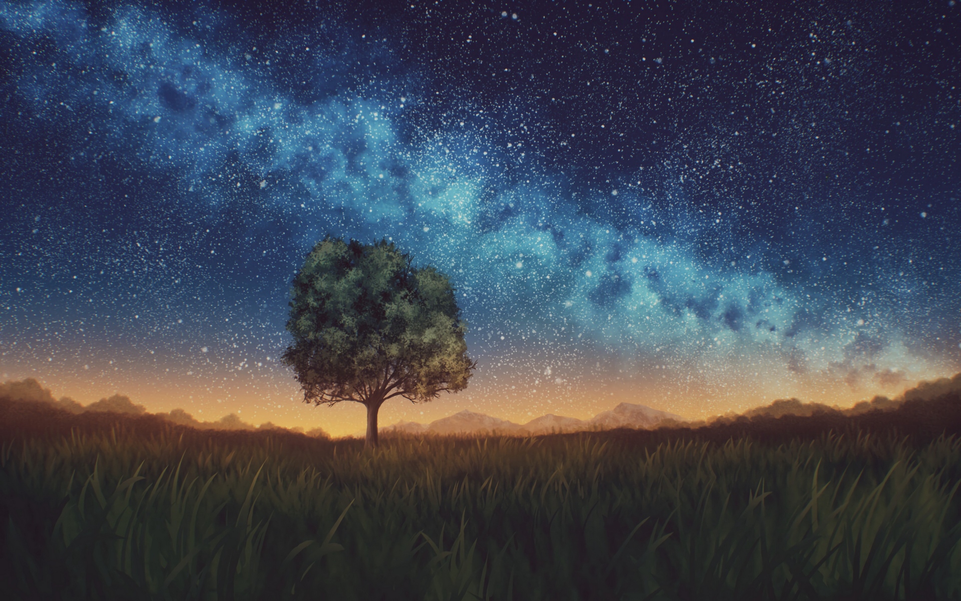 Stars Trees Night Dark Sky Wallpapers