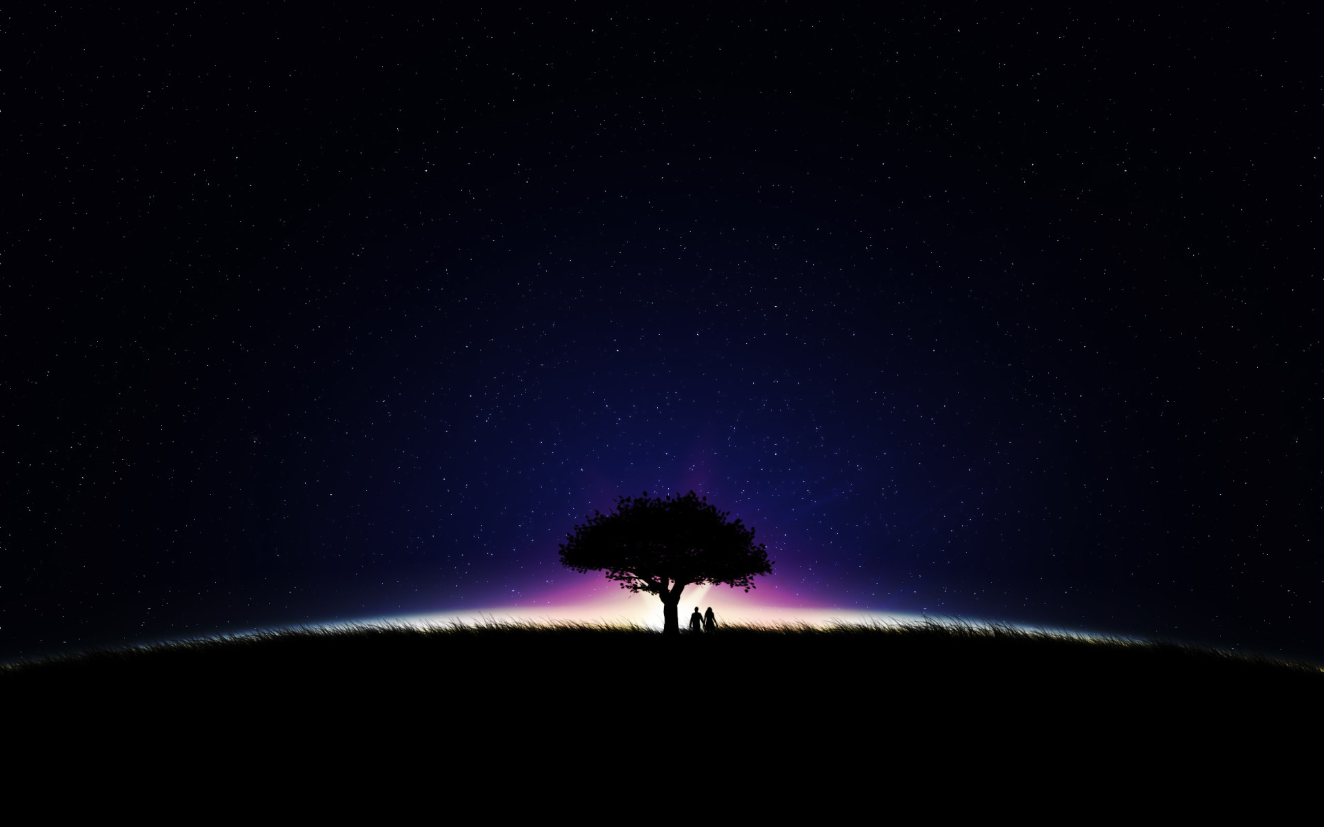 Stars Trees Night Dark Sky Wallpapers