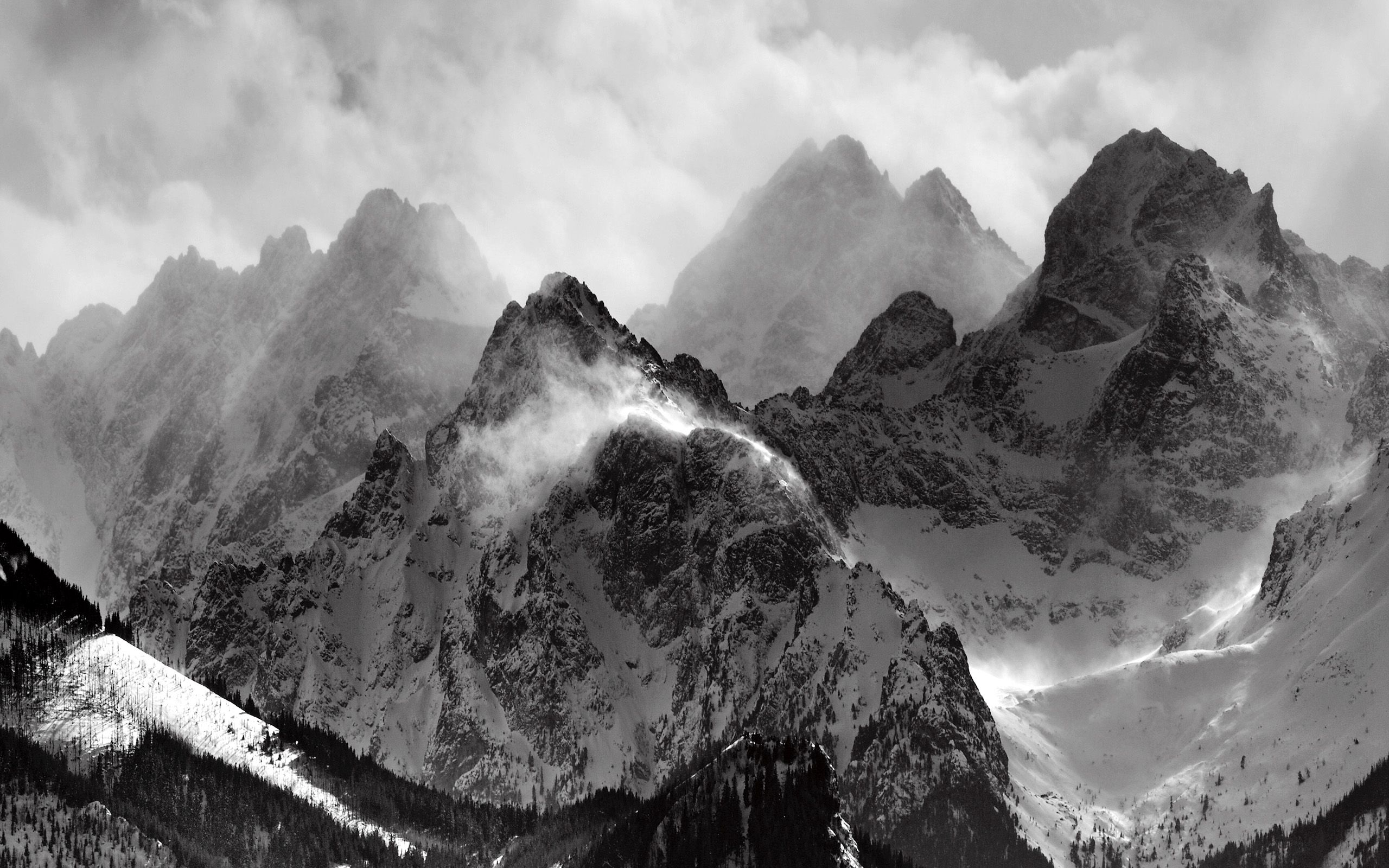 Stone Mountains Snow In Monochrome Wallpapers