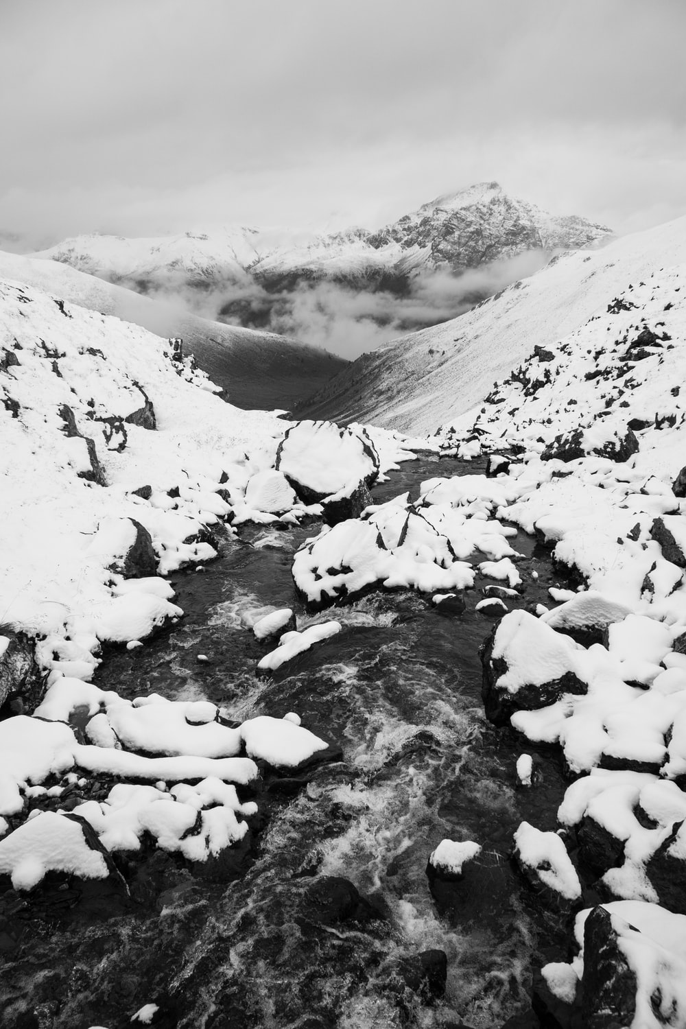 Stone Mountains Snow In Monochrome Wallpapers