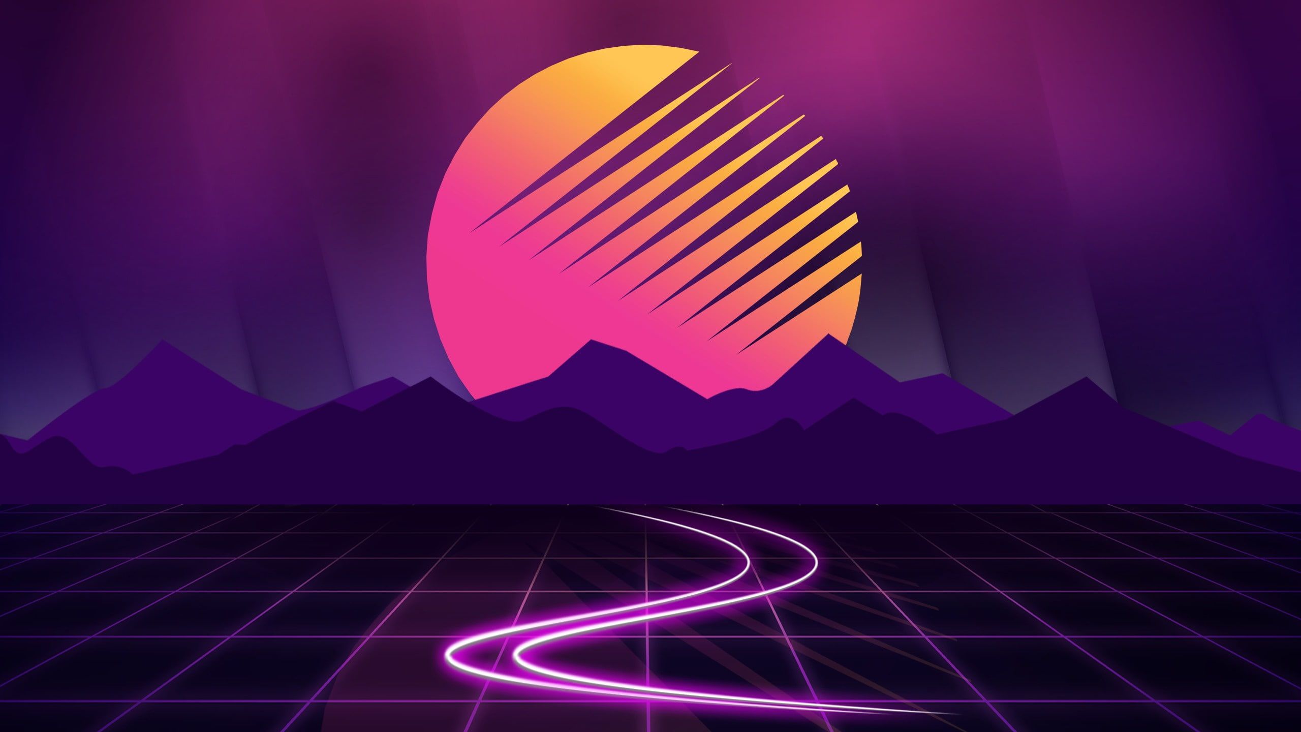 Sun In Retro Wave Mountains Wallpapers