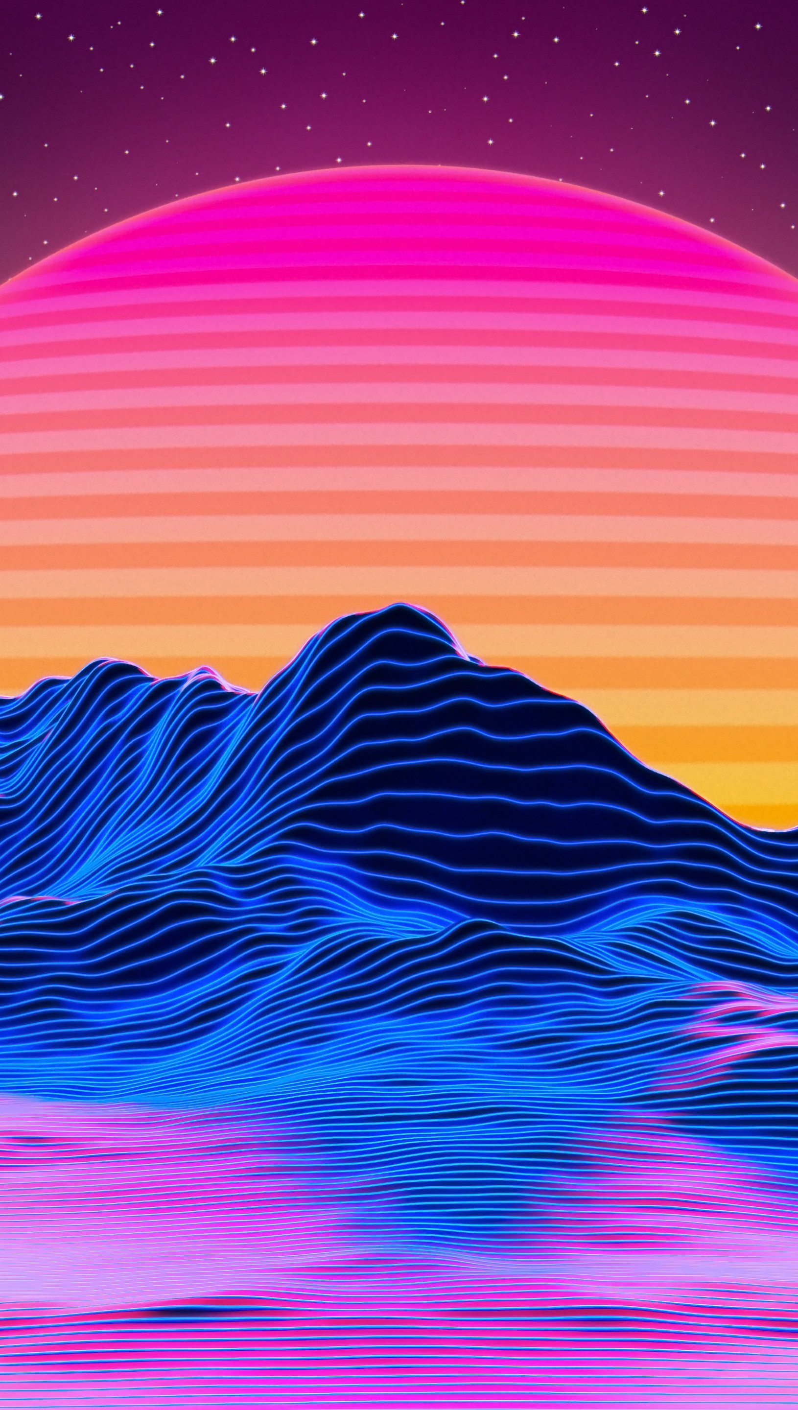 Sun In Retro Wave Mountains Wallpapers