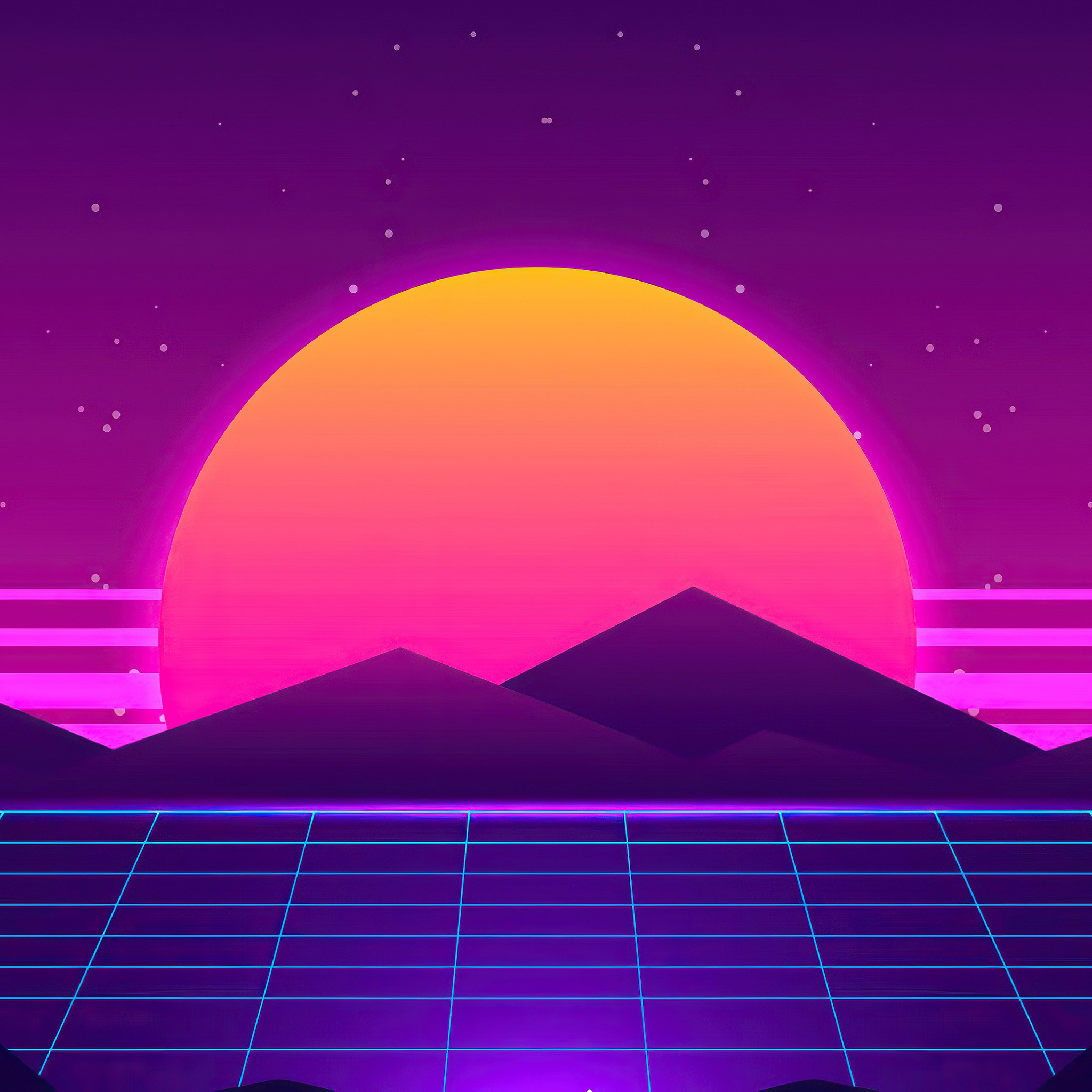 Sun In Retro Wave Mountains Wallpapers