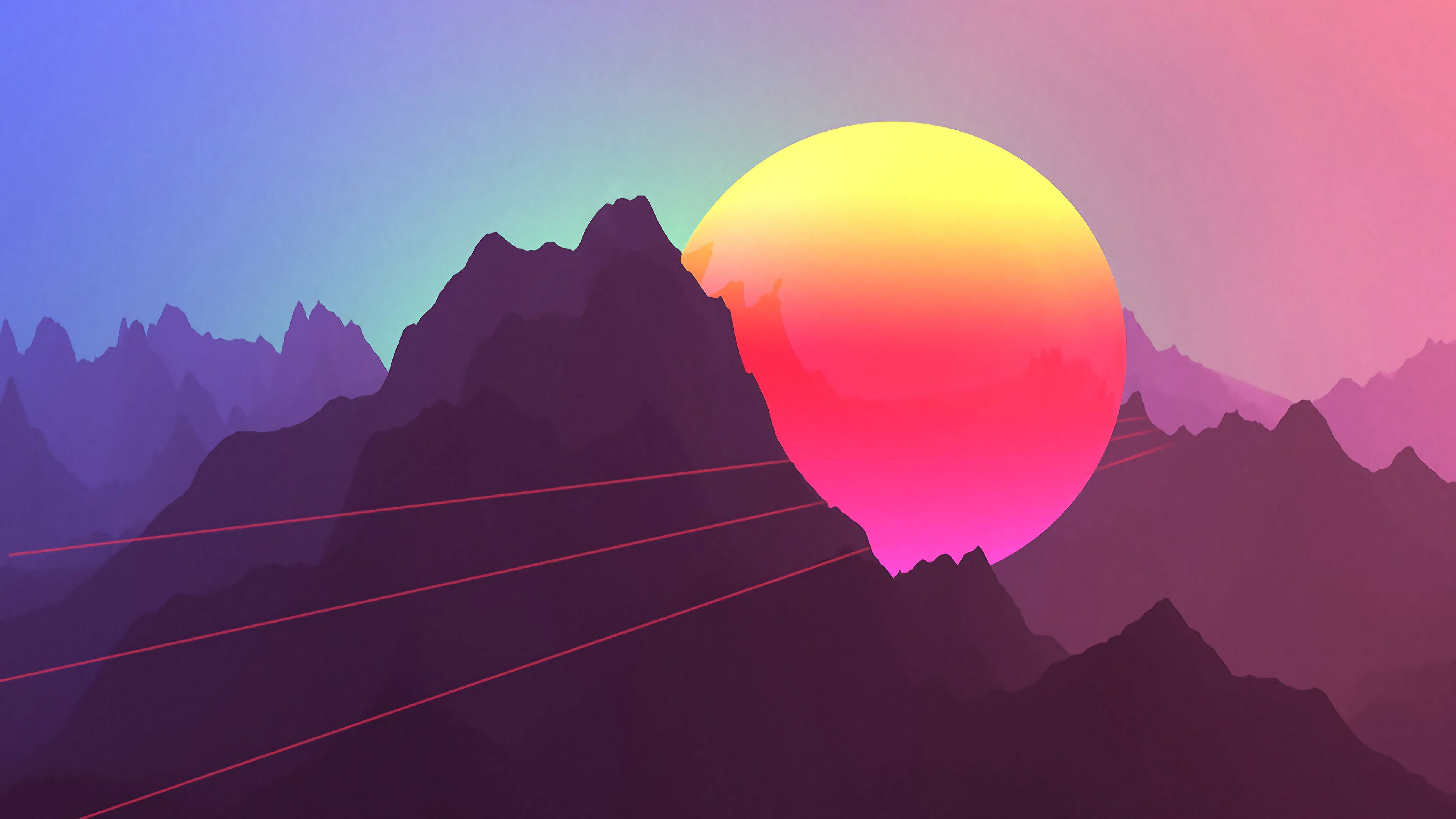 Sun In Retro Wave Mountains Wallpapers