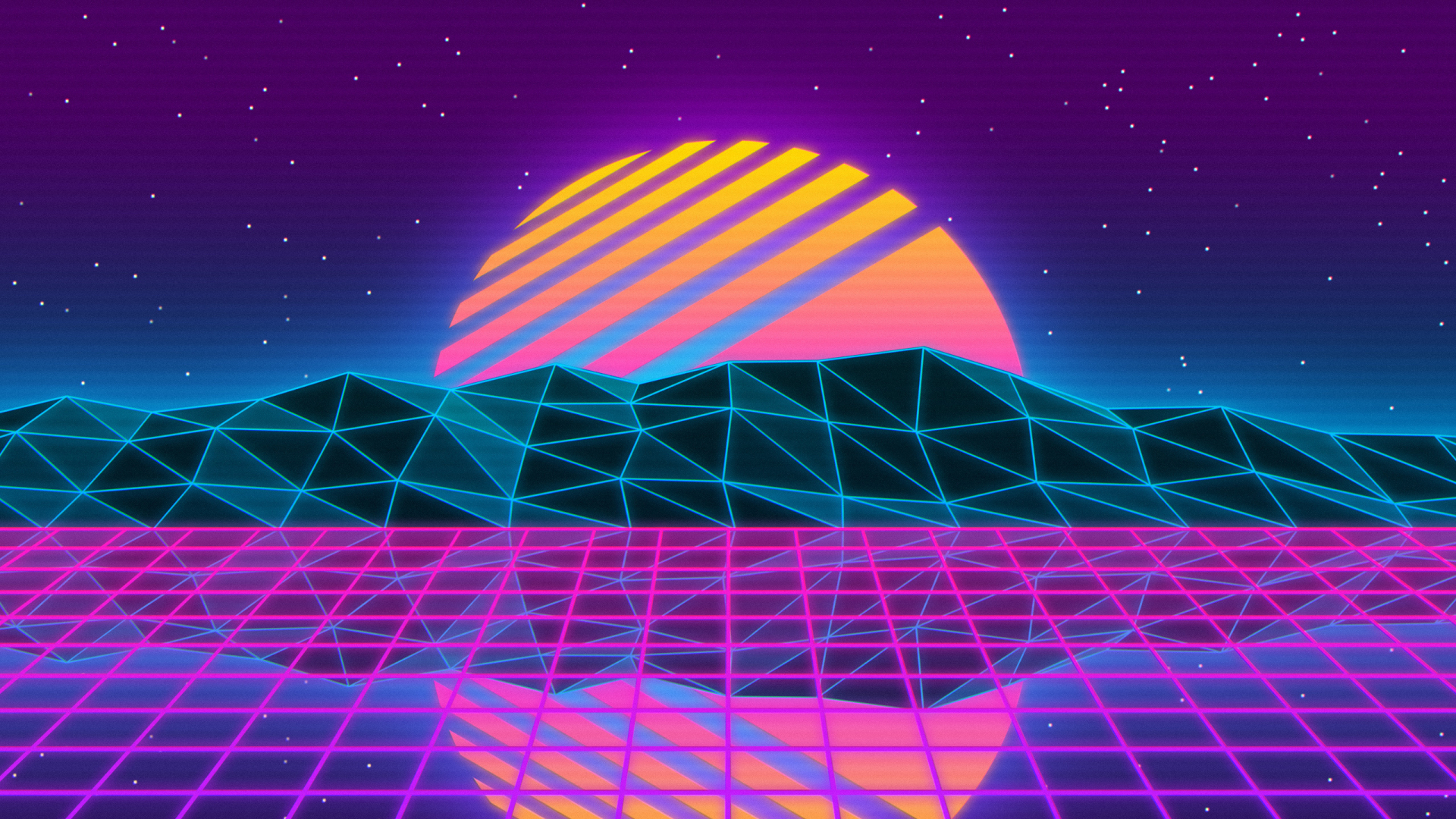 Sun In Retro Wave Mountains Wallpapers