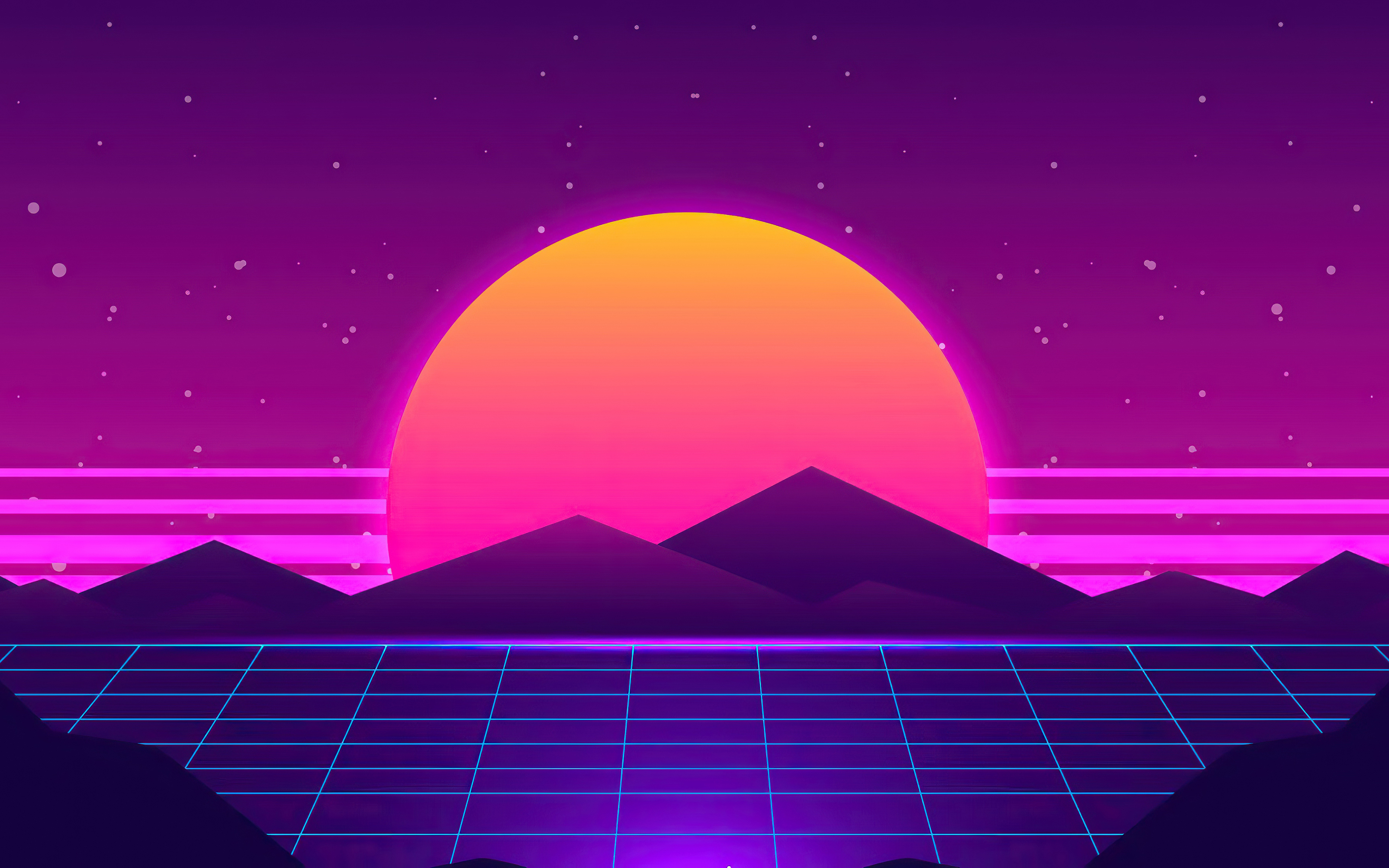 Sun In Retro Wave Mountains Wallpapers