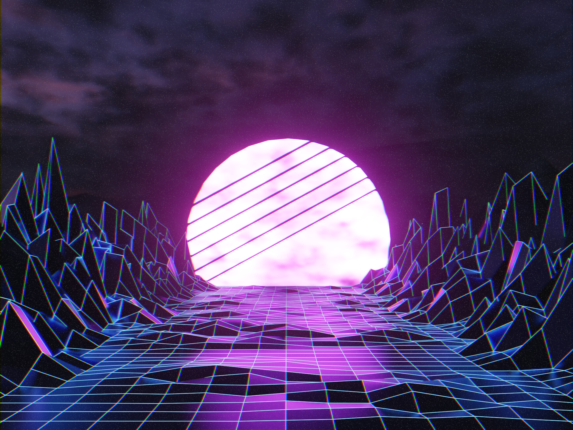 Sun In Retro Wave Mountains Wallpapers