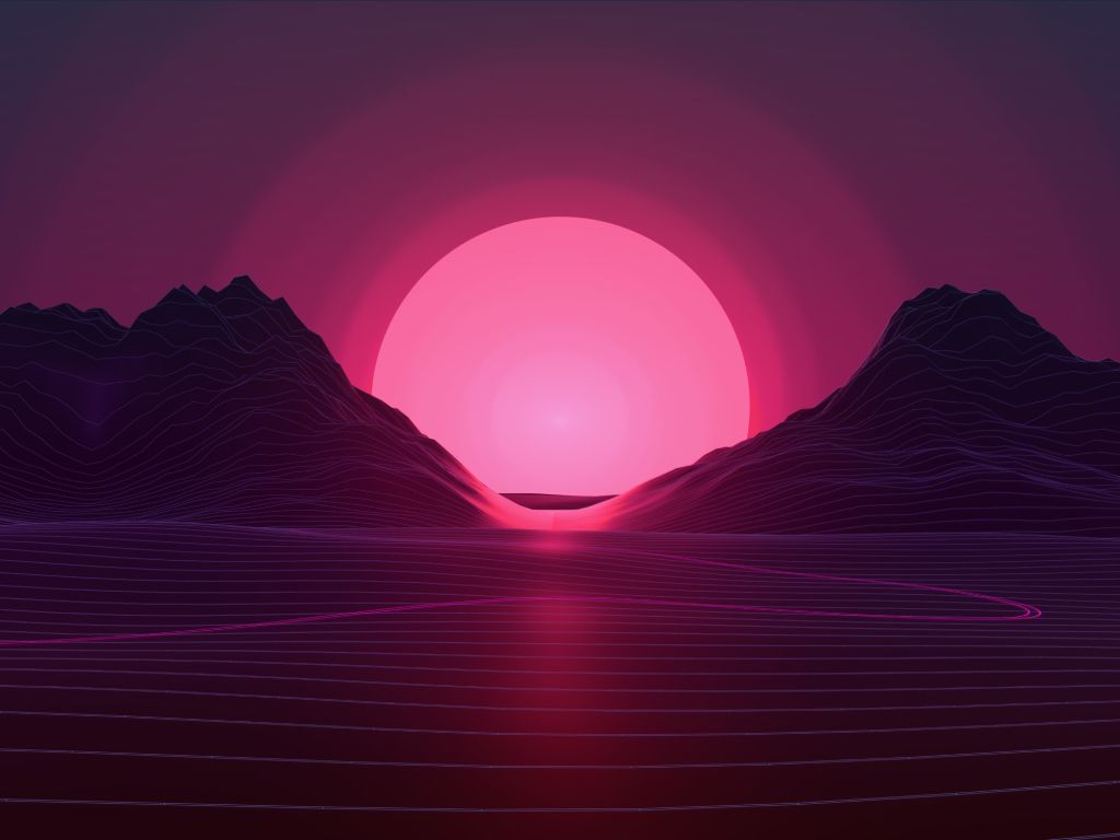 Sun In Retro Wave Mountains Wallpapers