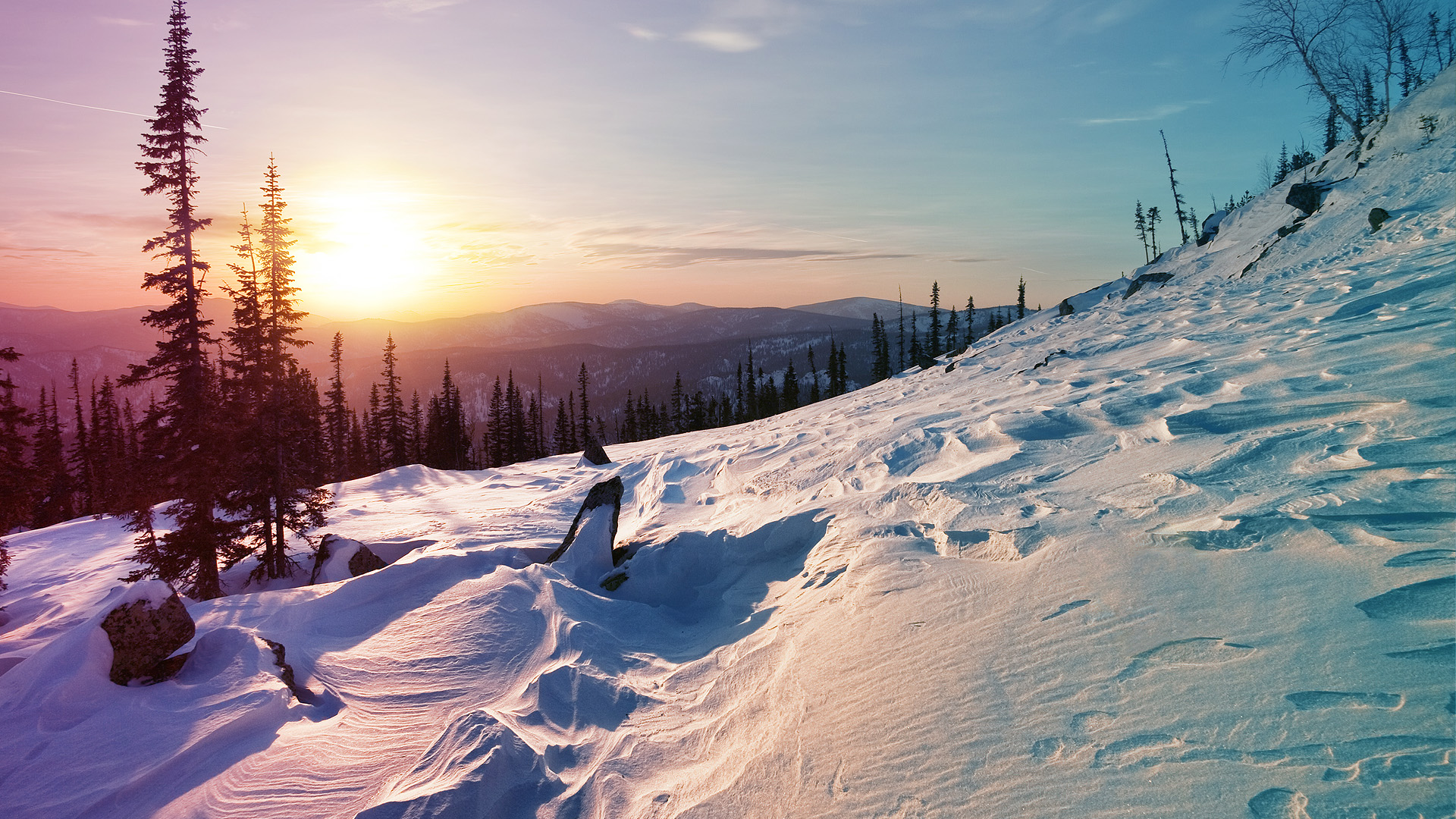 Sunrise On The Winter Mountain Wallpapers