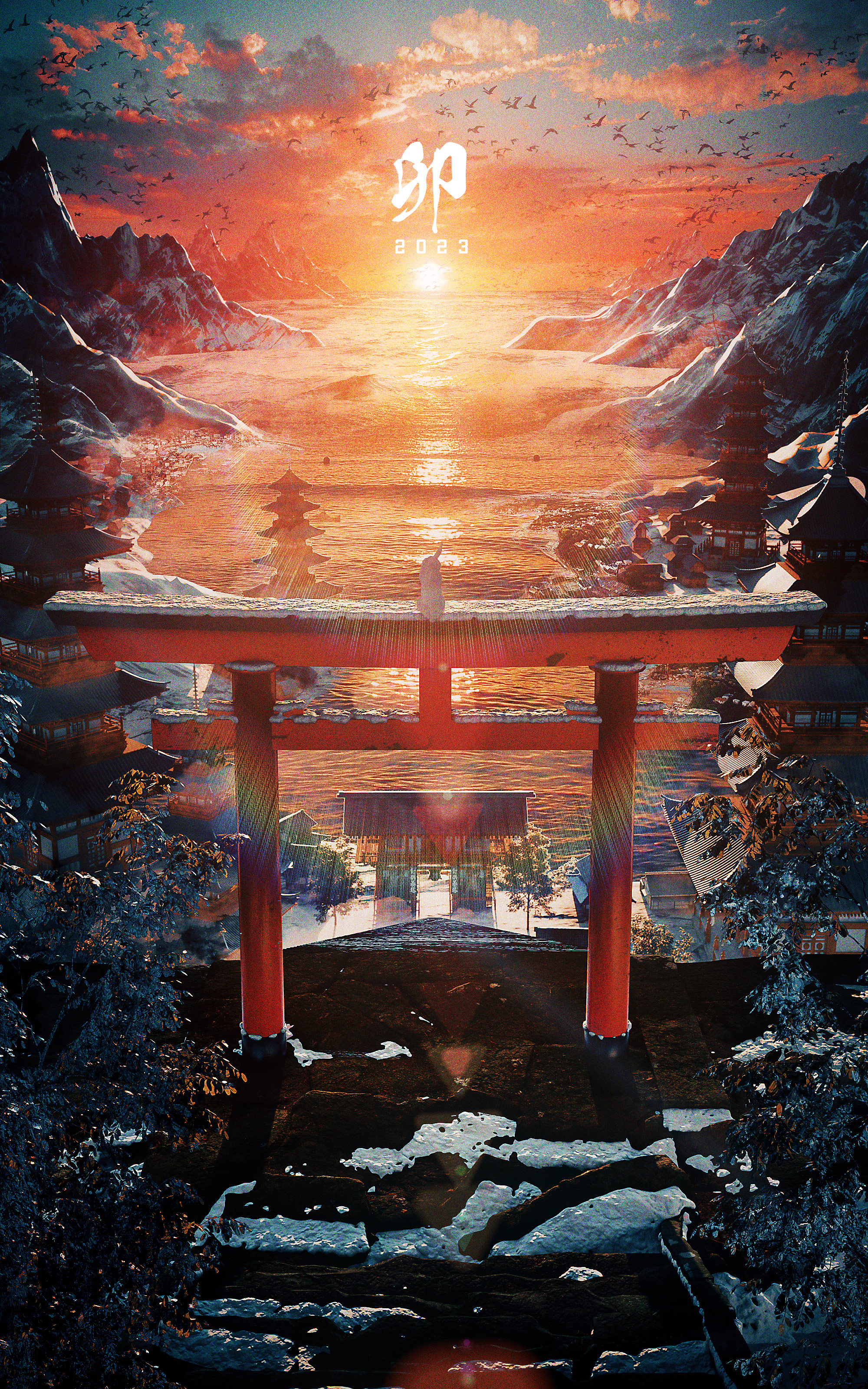 Sunset Art And Walking Under Torii Wallpapers
